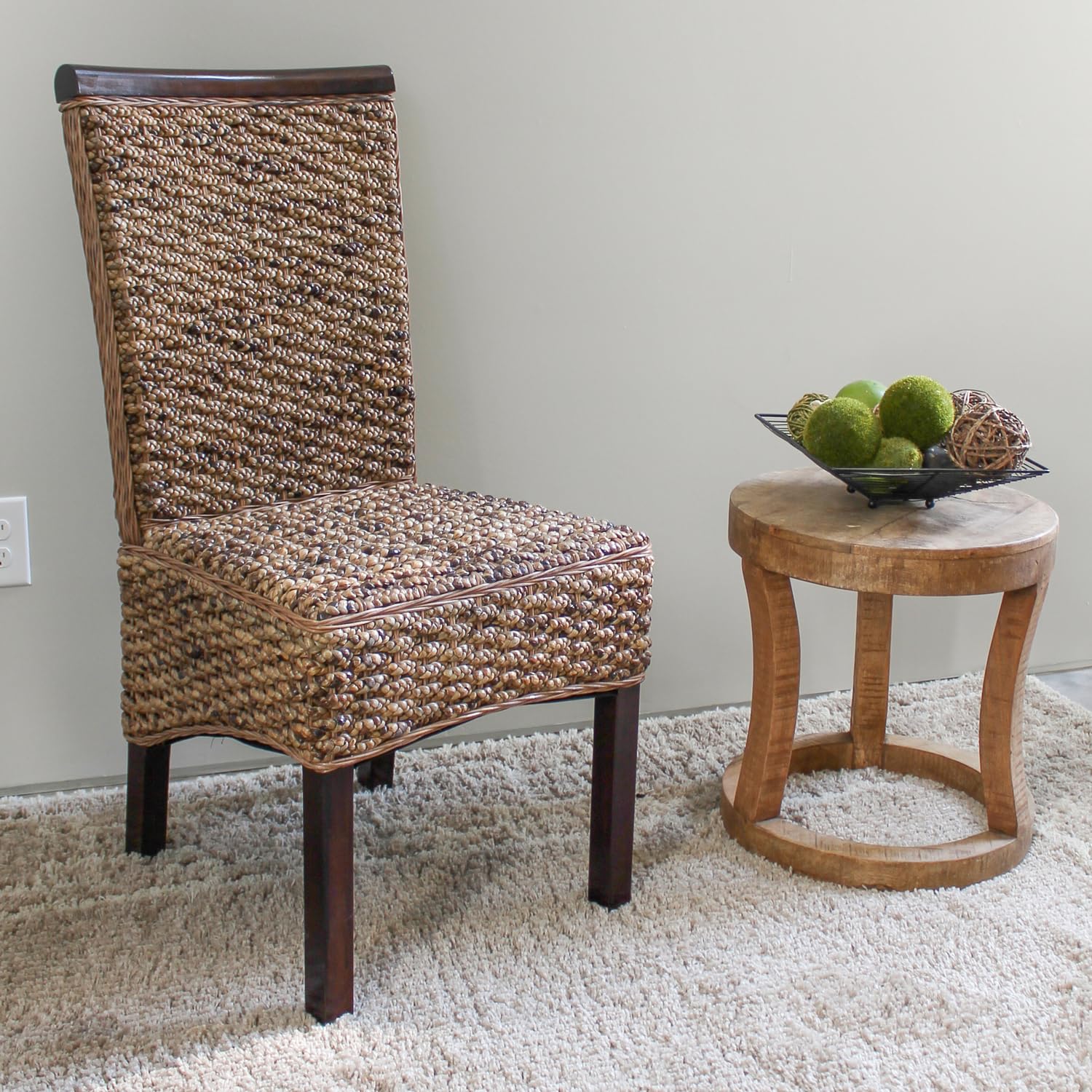 Bunga Hyacinth Weave Dining Chair with Mahogany Hardwood Frame - Salak Brown