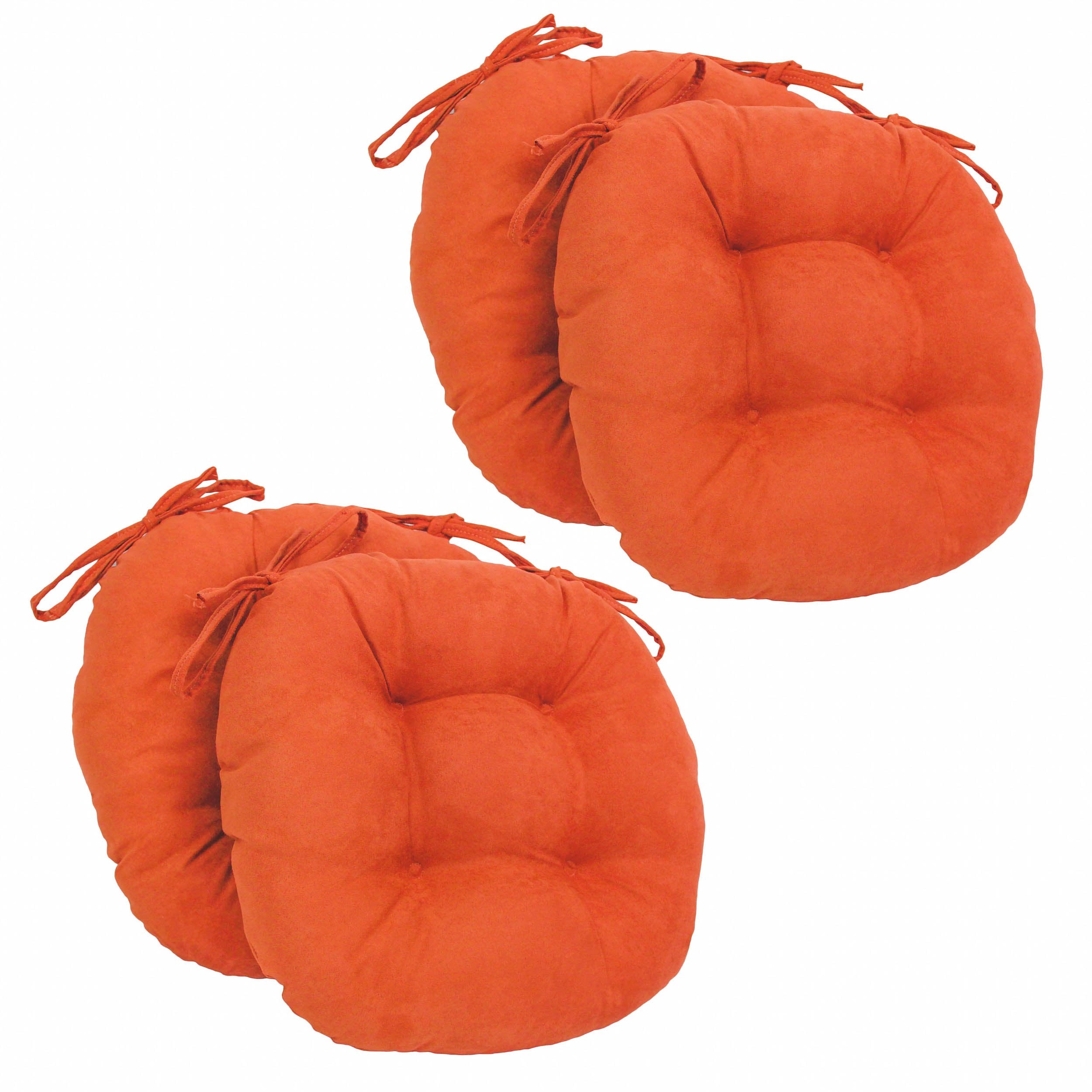 16-inch Solid Micro Suede Round Tufted Chair Cushions (Set of 4) - Tangerine Dream