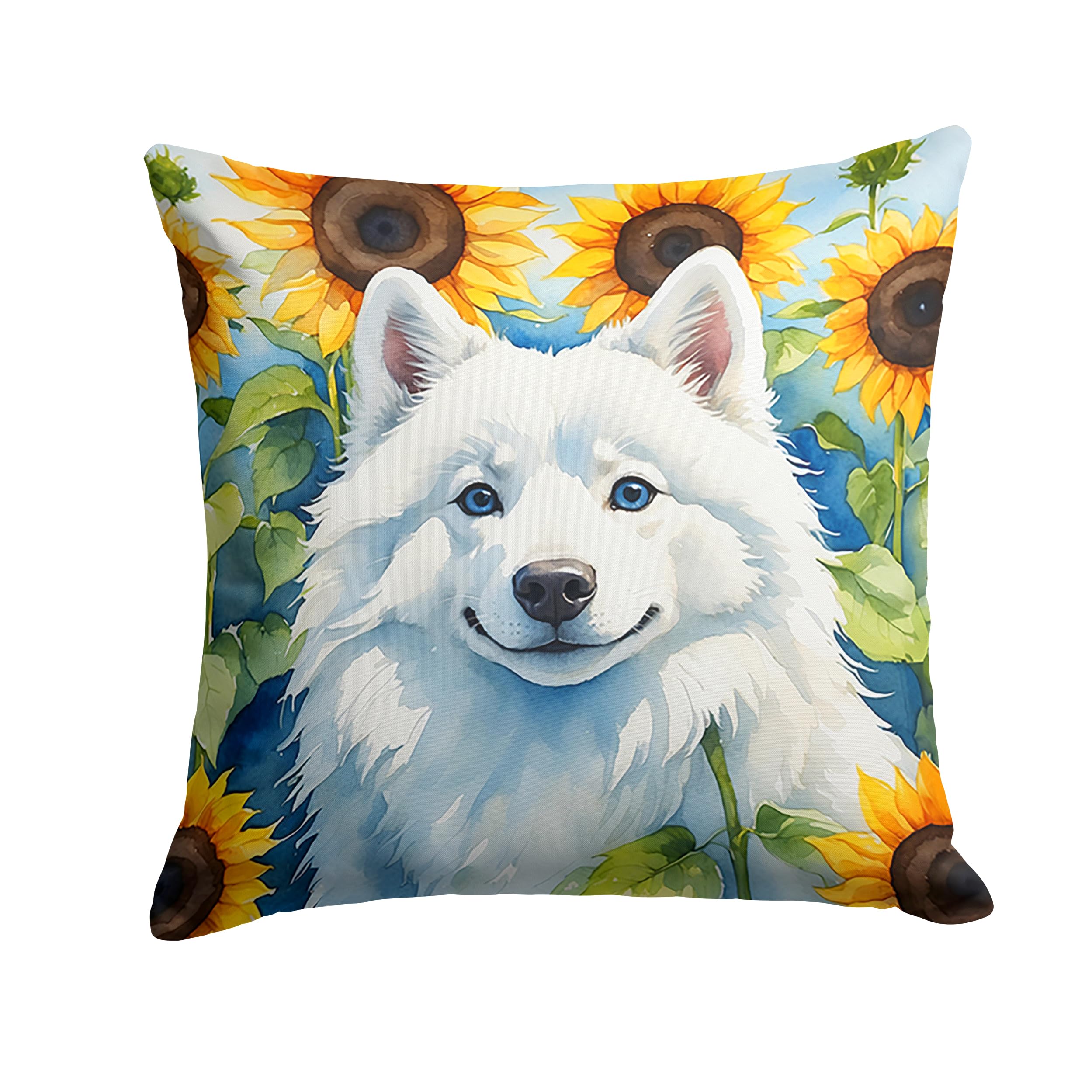 American Eskimo In Sunflowers Throw Pillow