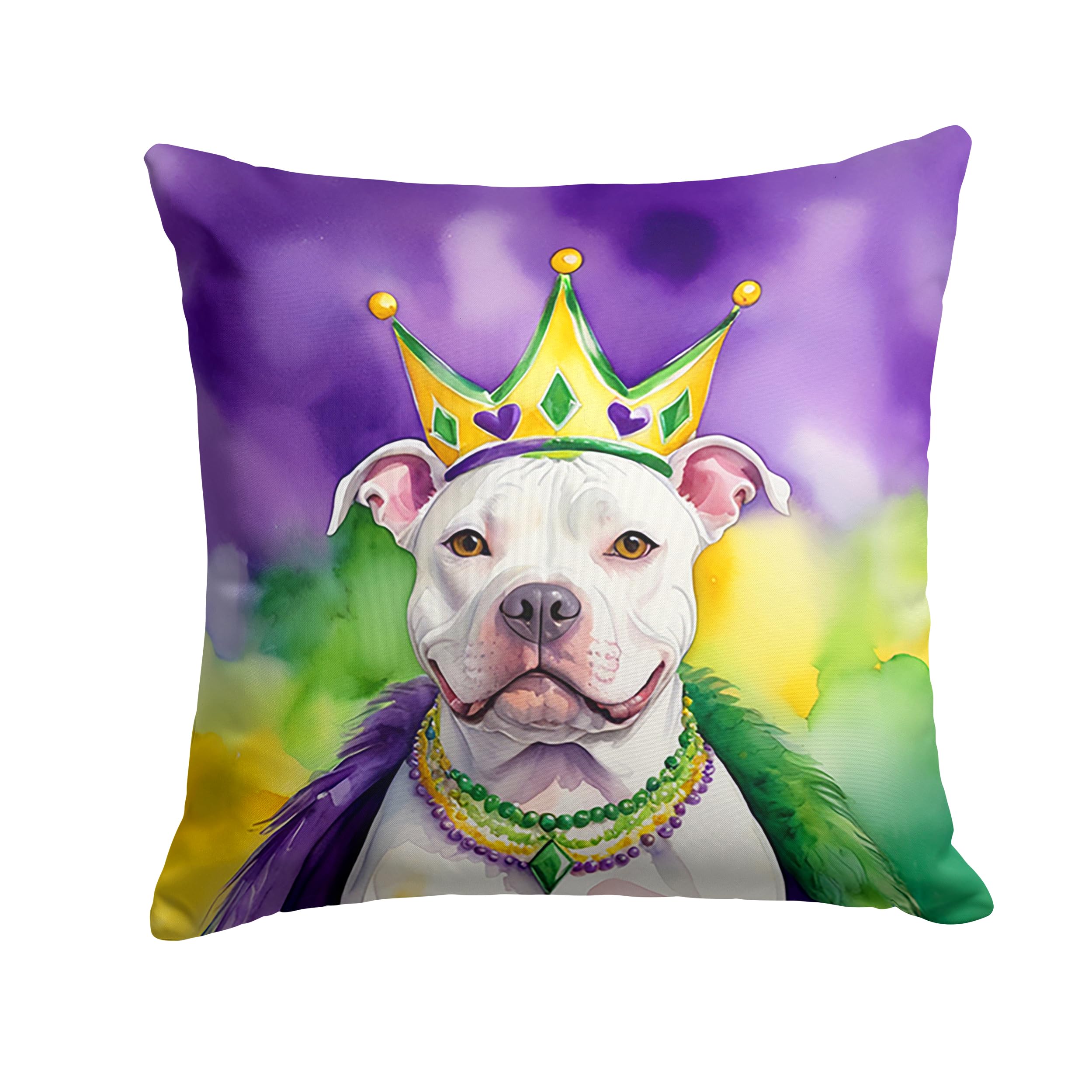 Carolines Treasures Pit Bull Terrier King of Mardi Gras Throw Pillow Machine Washable, Indoor Outdoor Decorative Pillow for Couch, Bed or Patio, 18Hx18W