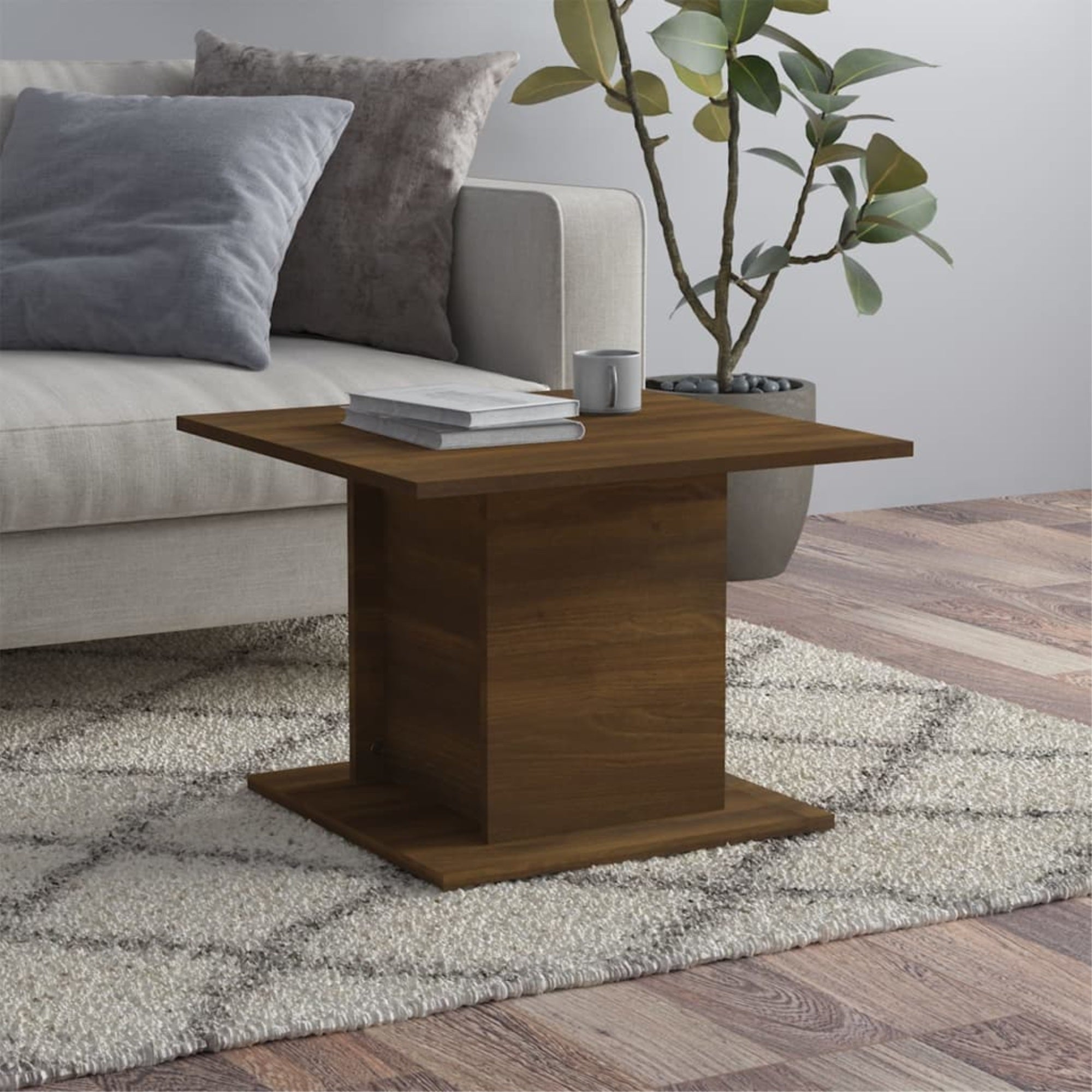 Vidaxl Coffee Table Brown Oak 21.9'X21.9'X15.7' Chipboard
