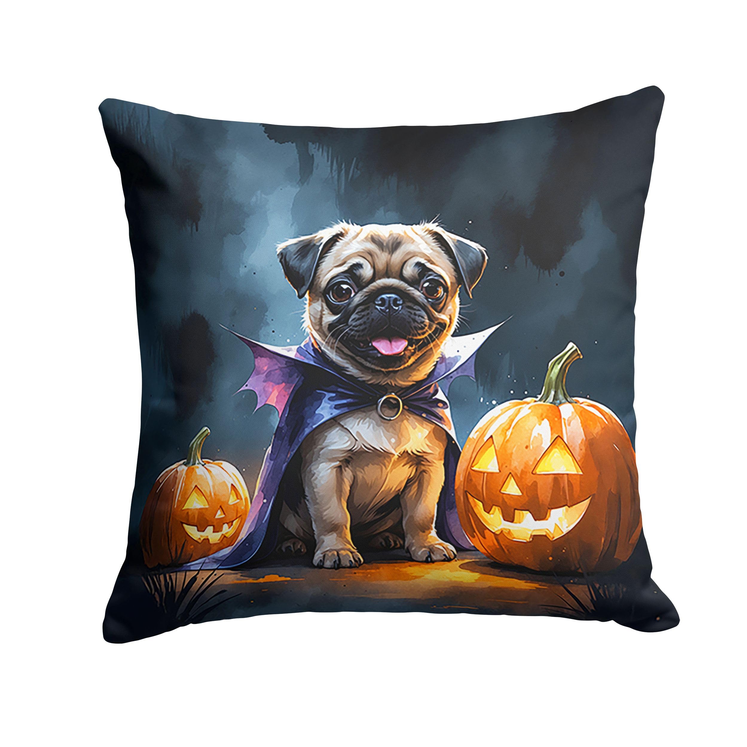 Carolines Treasures Pug Puppy Halloween Throw Pillow Machine Washable, Indoor Outdoor Decorative Pillow for Couch, Bed or Patio, 18Hx18W