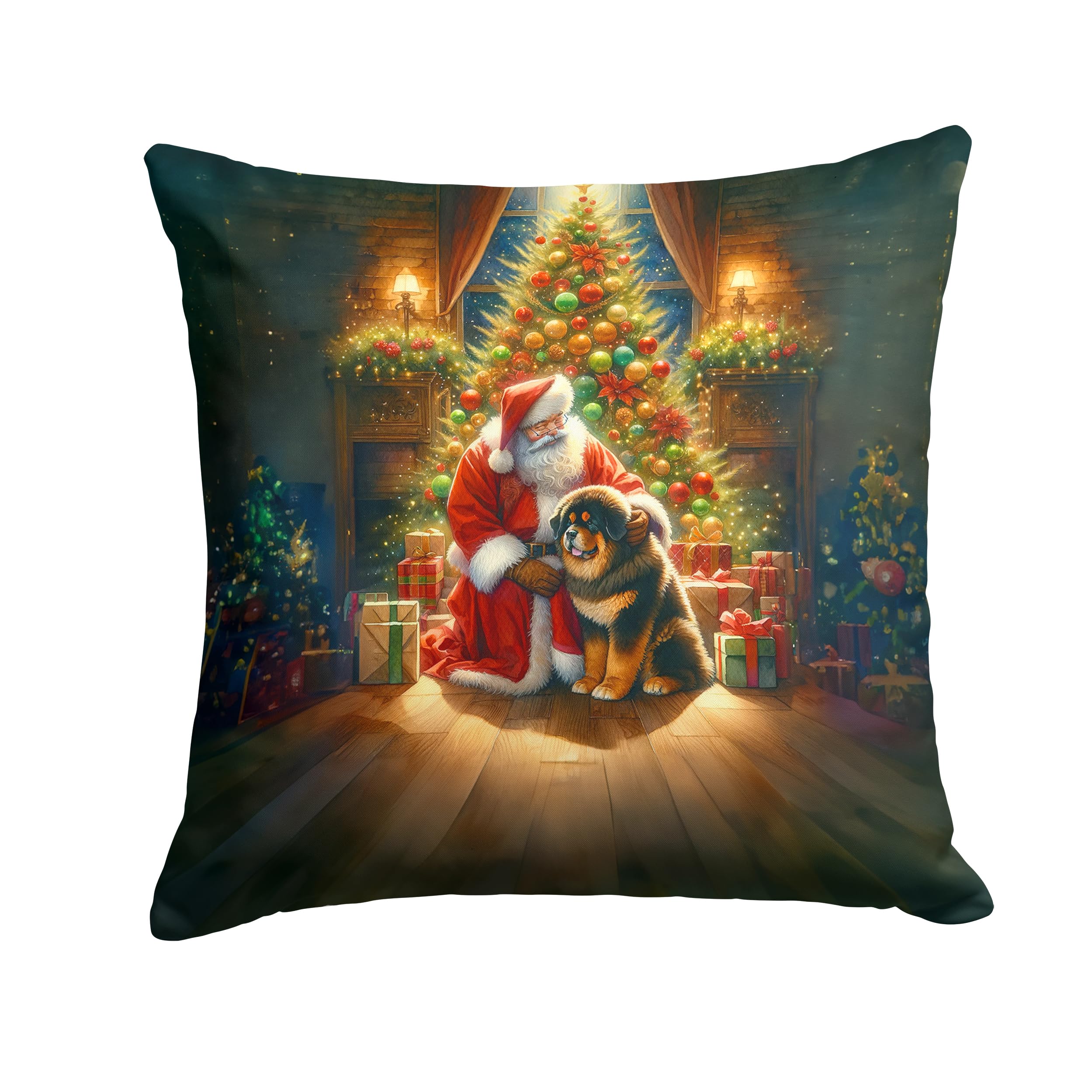 Carolines Treasures Tibetan Mastiff and Santa Claus Throw Pillow Machine Washable, Indoor Outdoor Decorative Pillow for Couch, Bed or Patio, 18Hx18W