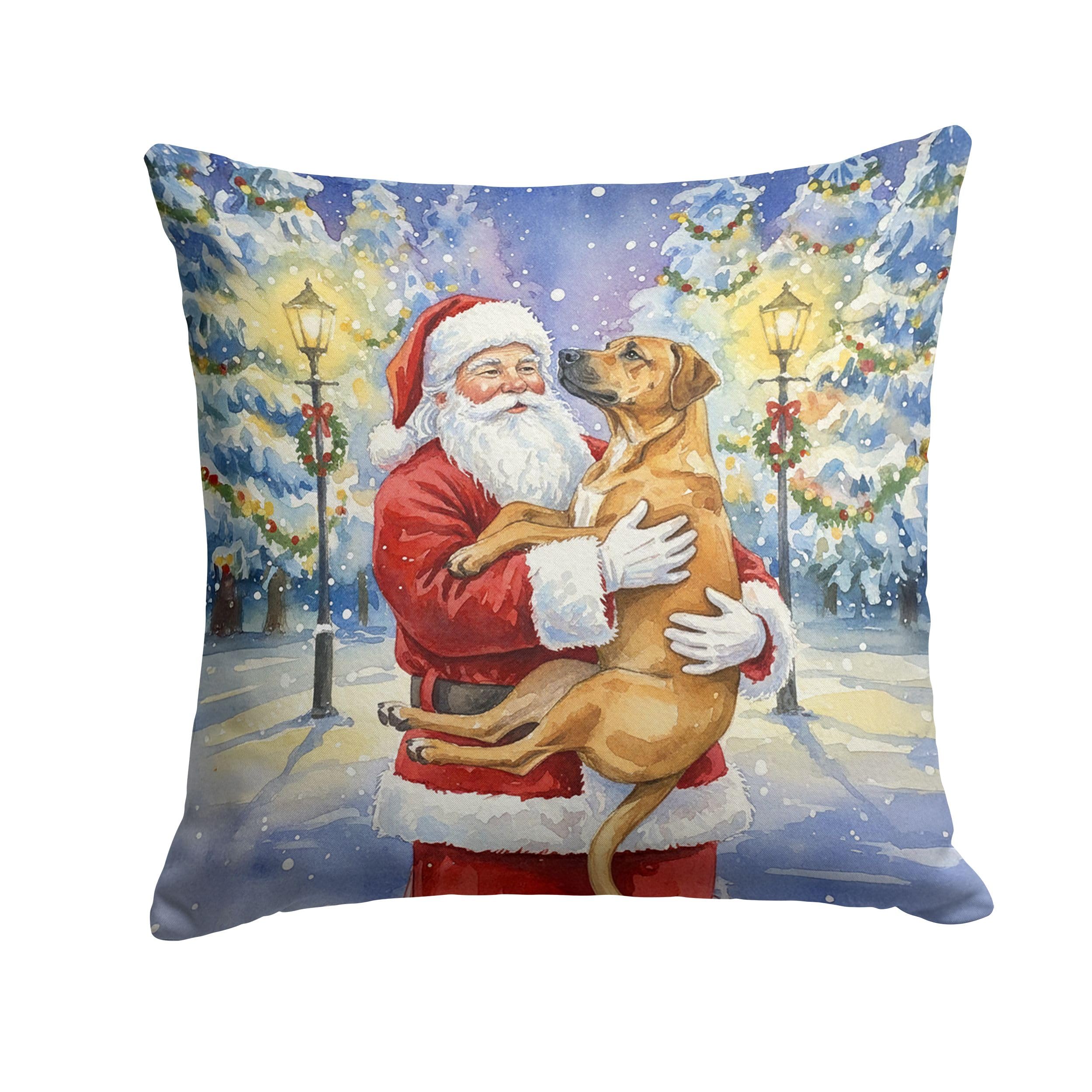Carolines Treasures Rhodesian Ridgeback with Santa Claus Throw Pillow Decorative Indoor Outdoor Accent Cushion for Couch, Bed or Patio, 14Hx14W
