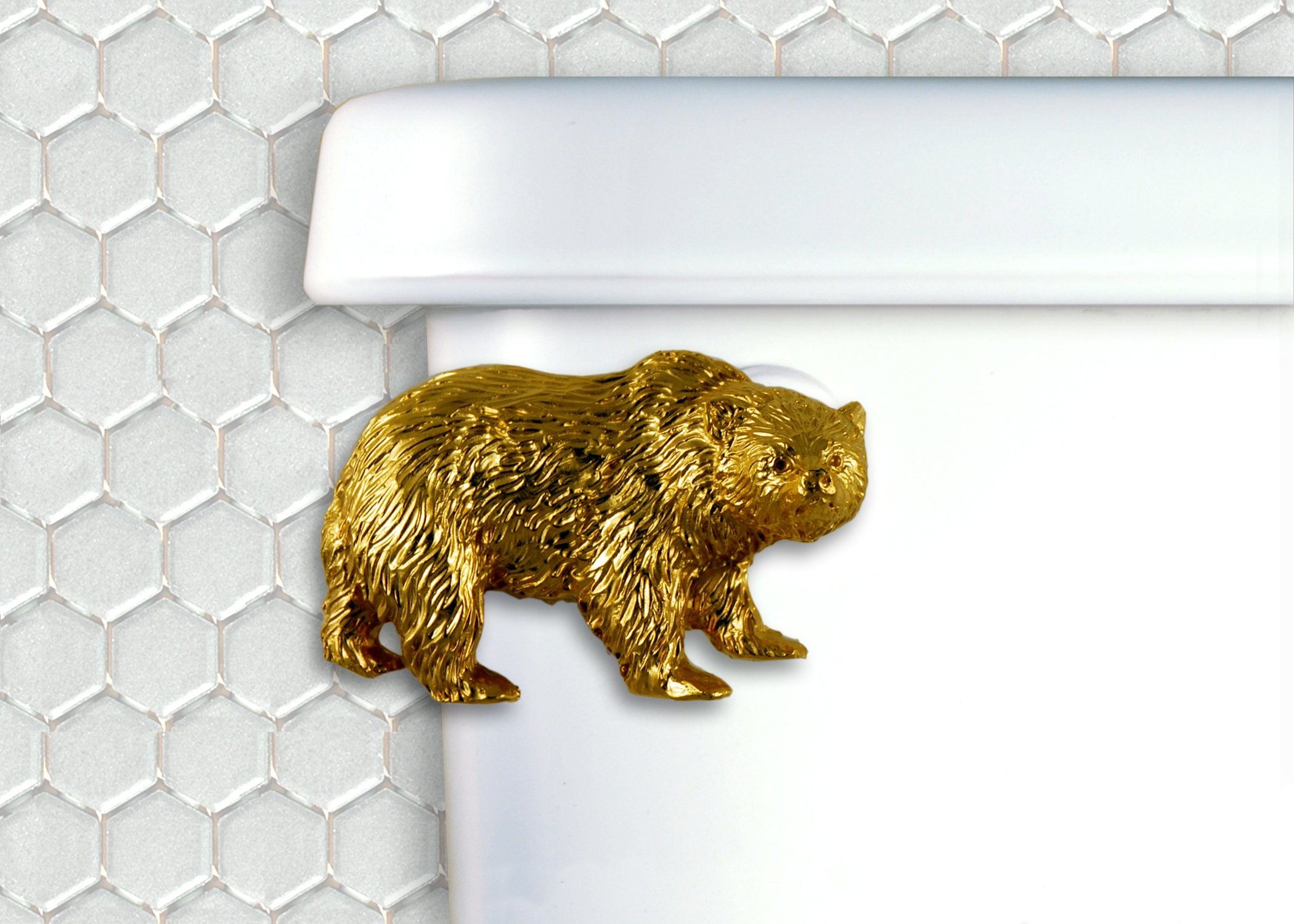 FunctionalFineArt Bear Gold Decorative Toilet Flush Handle/Tank Trip Lever - Front Tank Mount