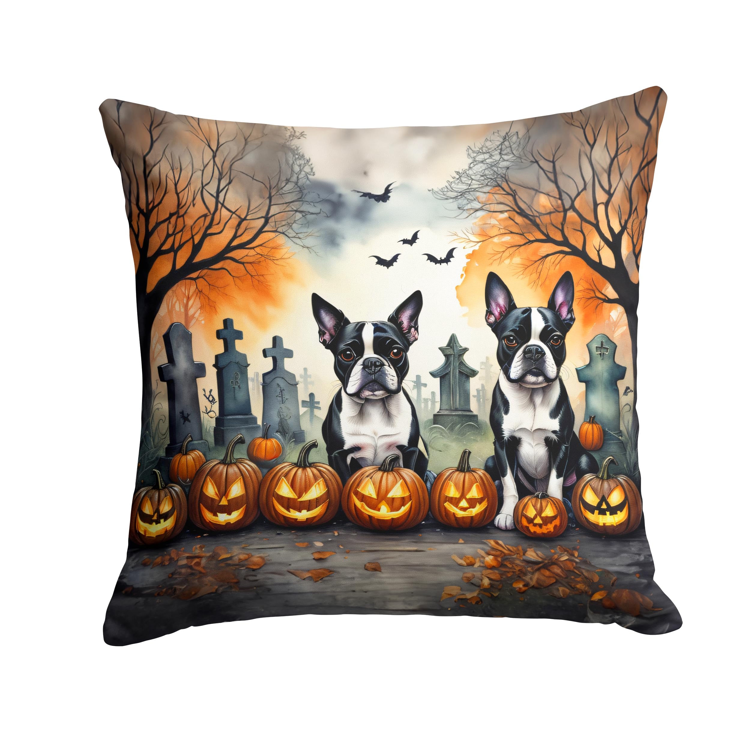 Boston Terrier Spooky Halloween Throw Pillow