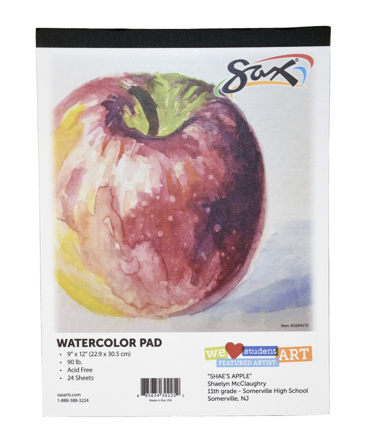Sax Watercolor Pad, 90 lb, 9 x 12 Inches, White, 24 Sheets