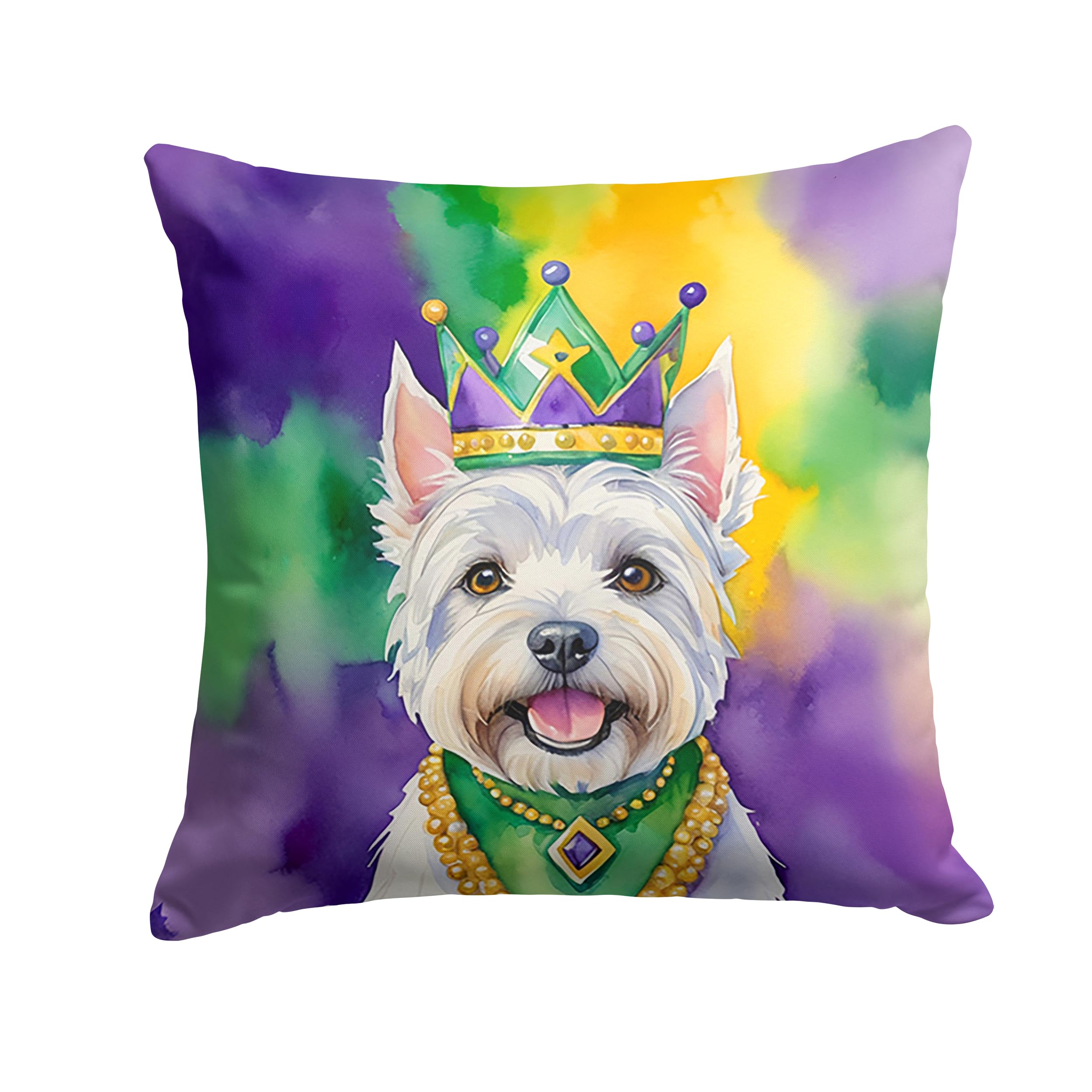 Carolines Treasures Westie King of Mardi Gras Throw Pillow Machine Washable, Indoor Outdoor Decorative Pillow for Couch, Bed or Patio, 18Hx18W