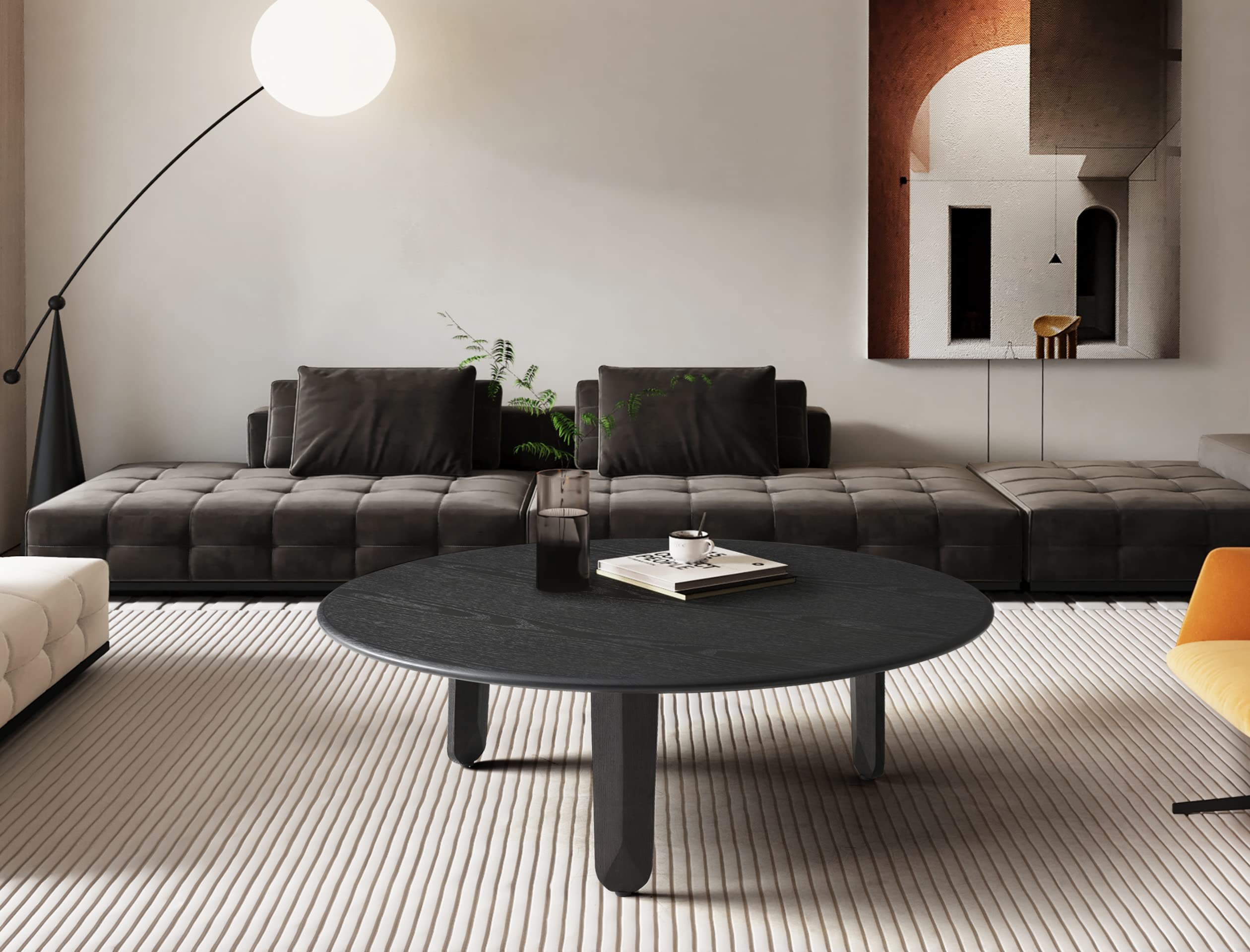 Luna Coffee Table, Oak Veneer Top, Solid Birch Base, Both in Smoke Oak Color