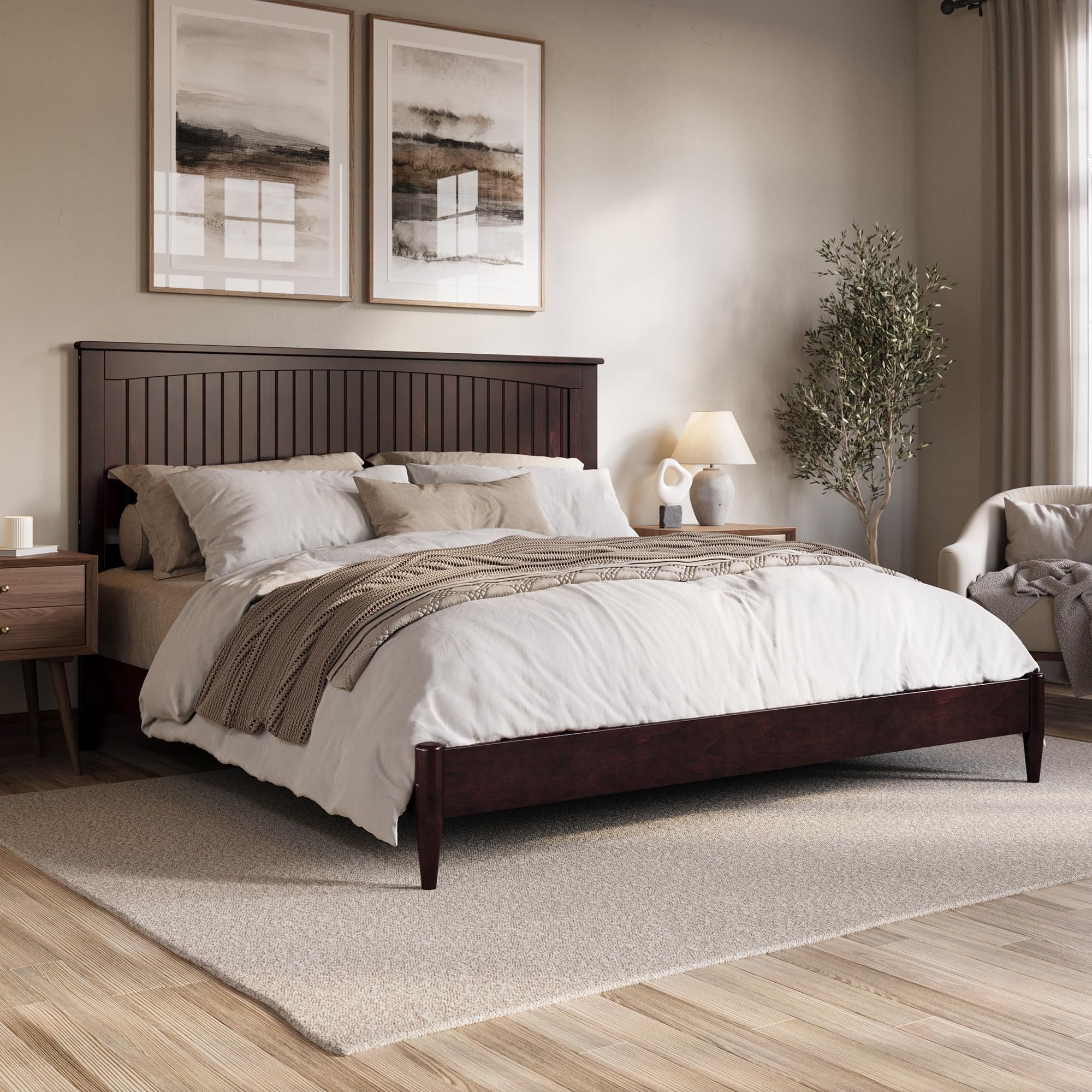 Naples King Solid Wood Low Profile Platform Bed in Espresso