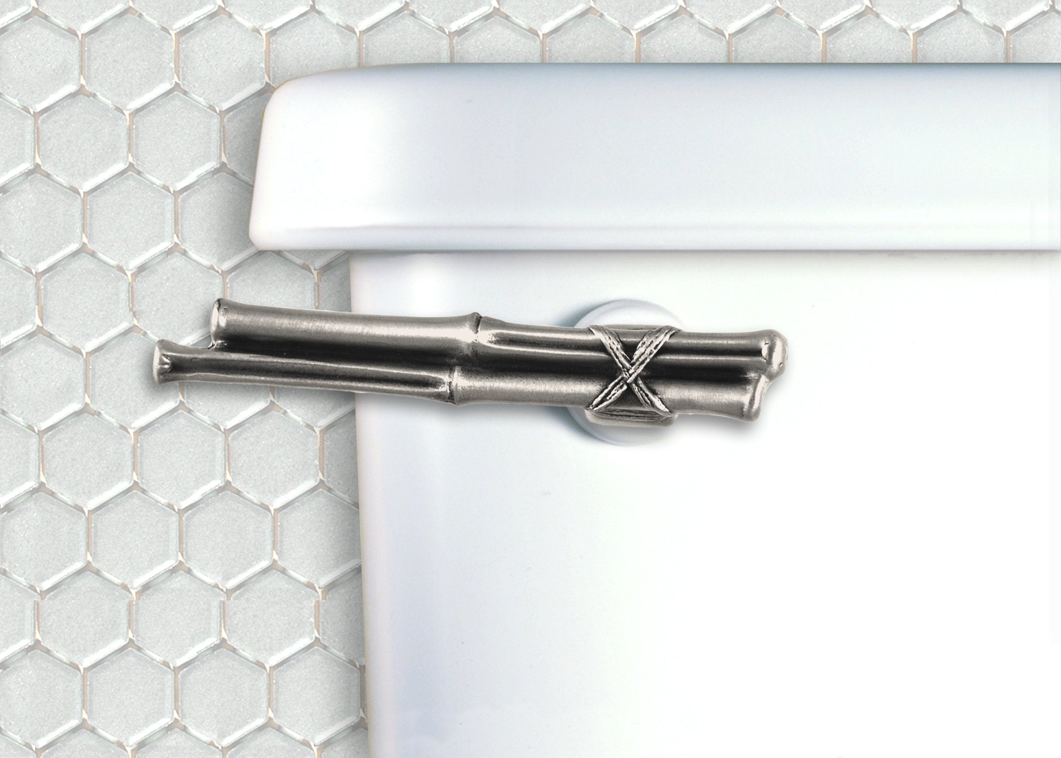 Bamboo Toilet Flush Handle Front Mount in Satin Pewter Finish