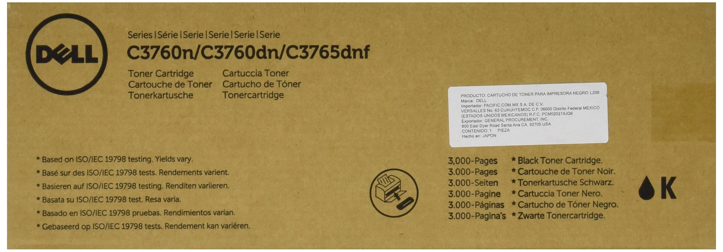 DELL C3760N  (PNM5Y) 1-SD YLD BLACK TONER, 3k yield