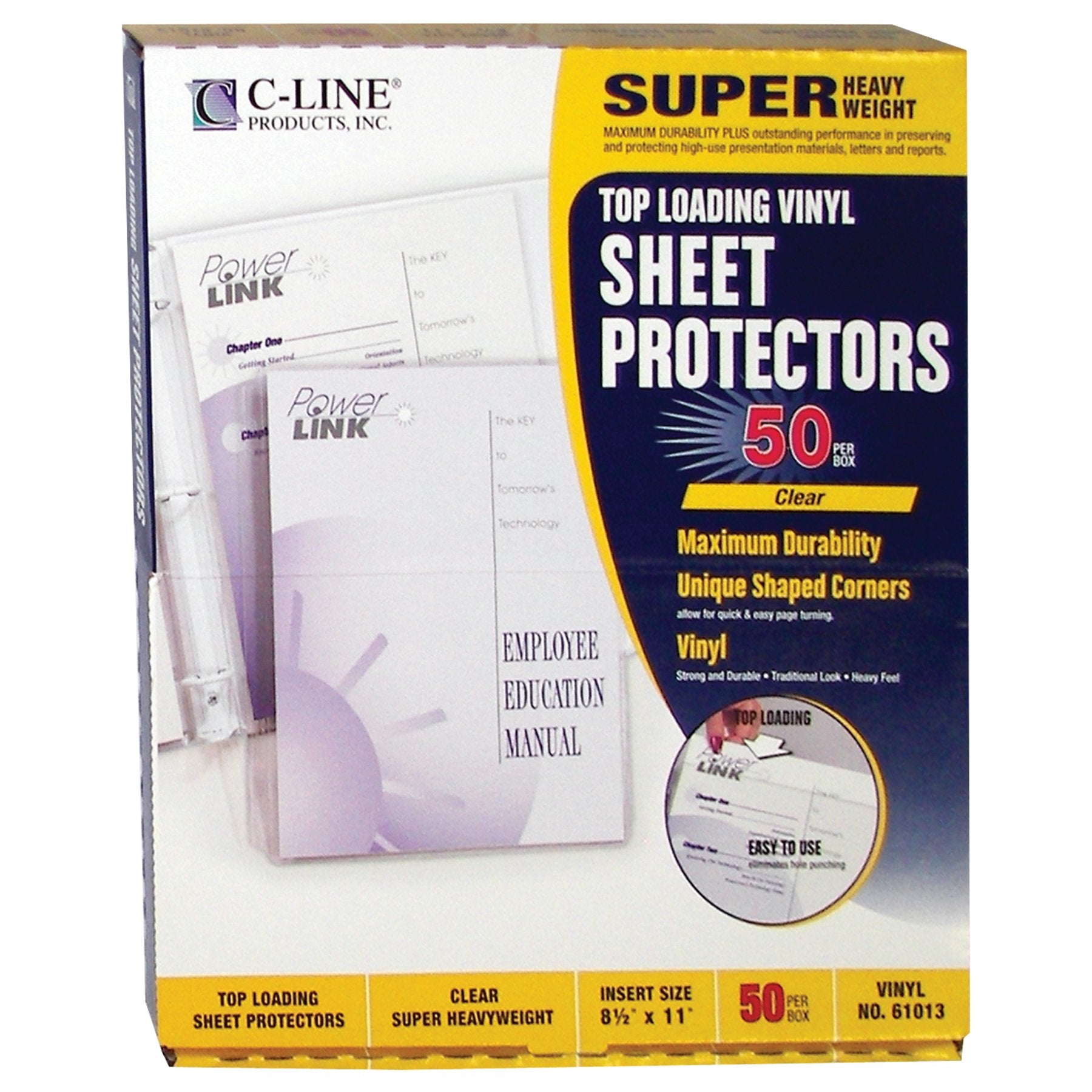 C-Line Top Loading Super Heavyweight Vinyl Sheet Protectors, Non-Glare, 8.5 X 11 Inches, 50 Per Box (61013)