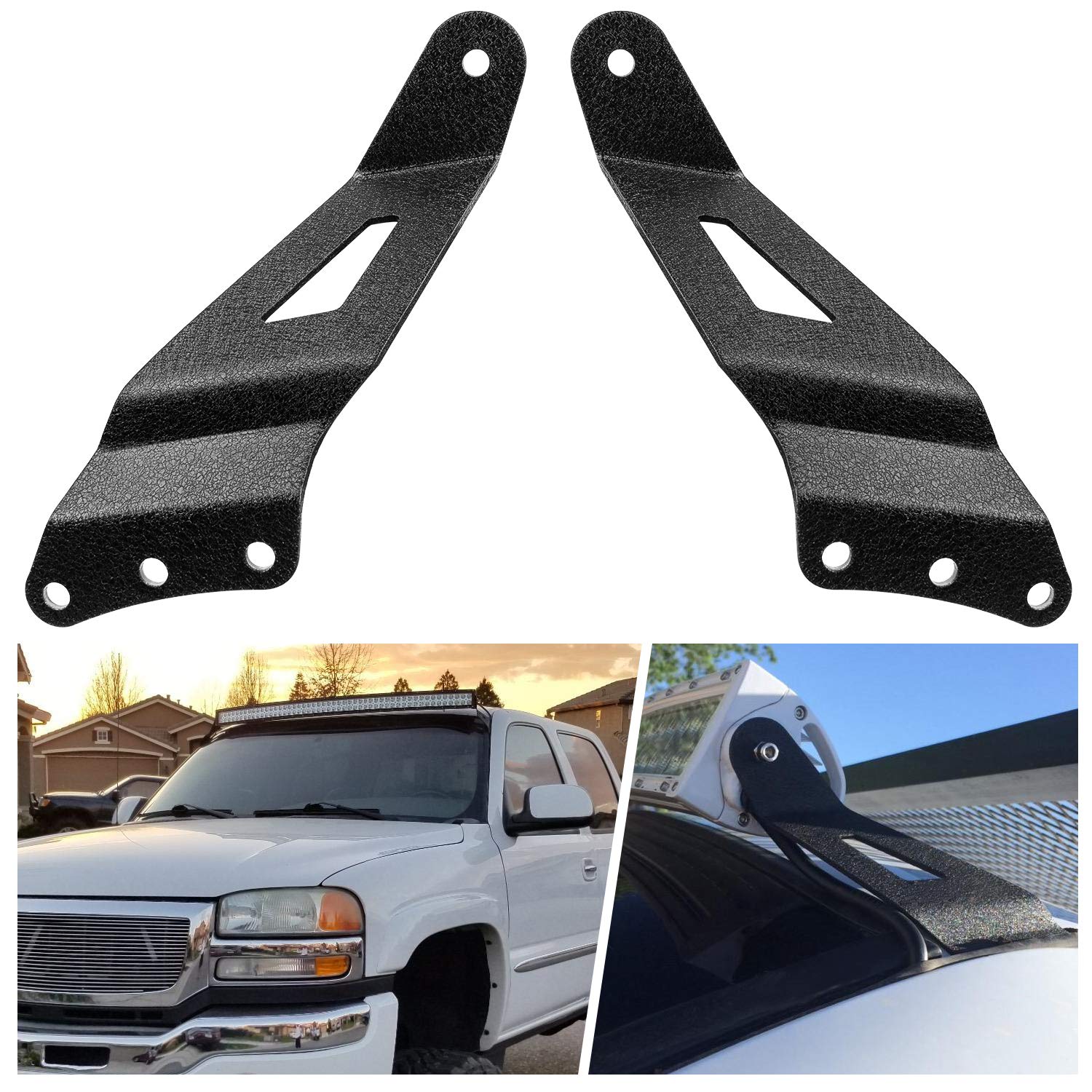 Nilight 90030B 2Pcs 50? Curved Led Light Bar Bracket At Upper Windshield Roof Cab For 99-06 Chevy Silverado Suburban Avalanche T