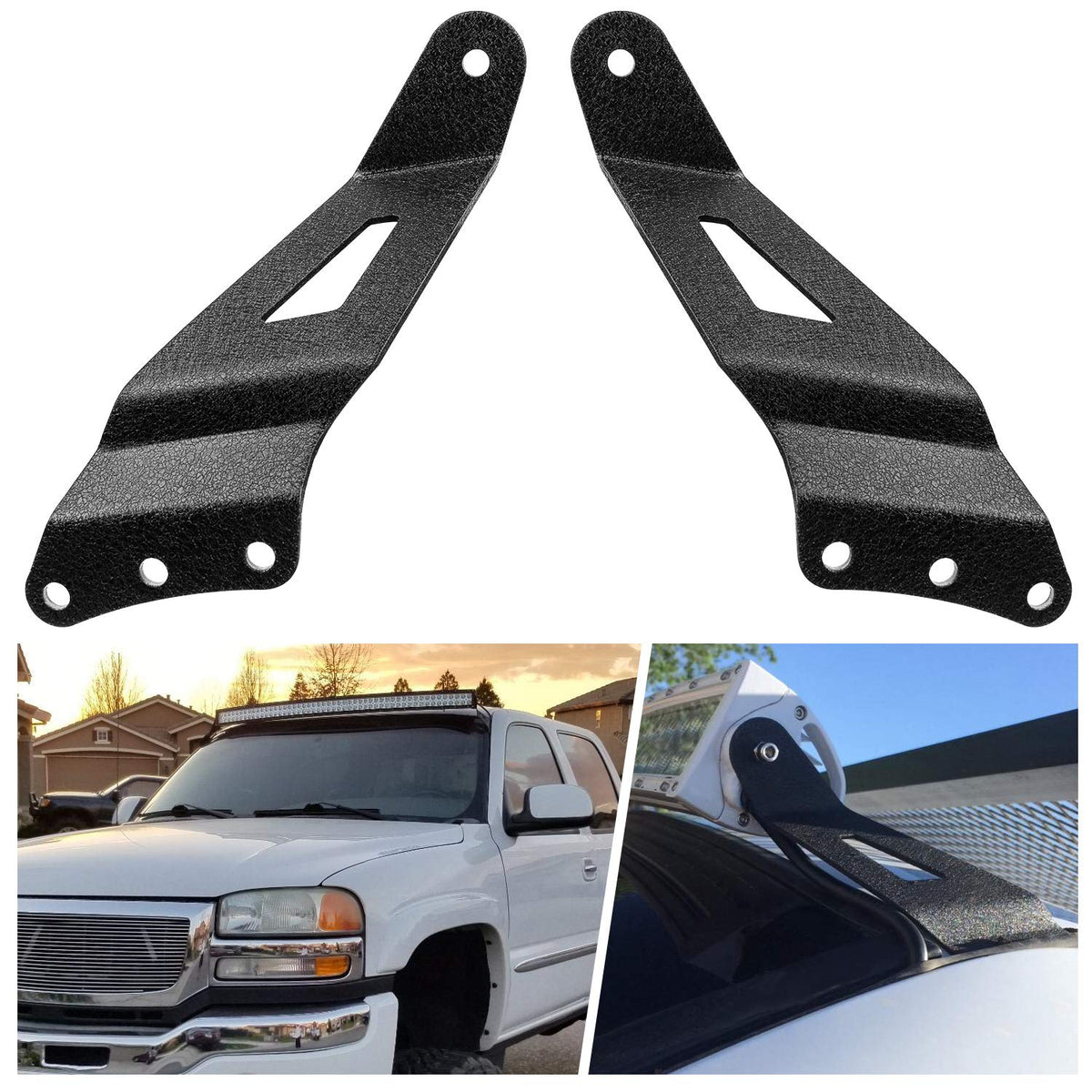 Nilight 90030B 2Pcs 50? Curved Led Light Bar Bracket At Upper Windshield Roof Cab For 99-06 Chevy Silverado Suburban Avalanche T