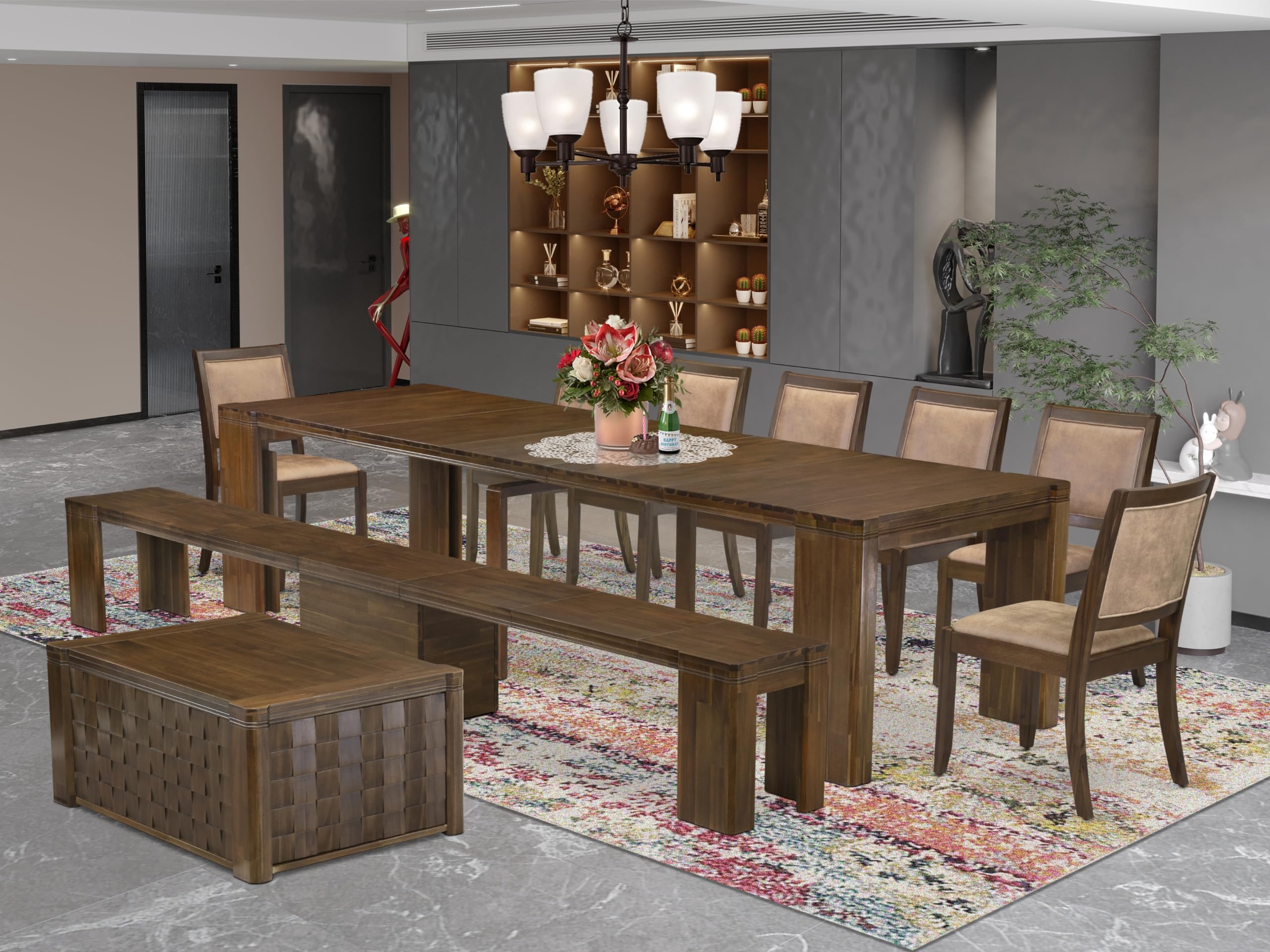 10 Pieces Extendable Dining Set Includes a Rectangle Kitchen Table