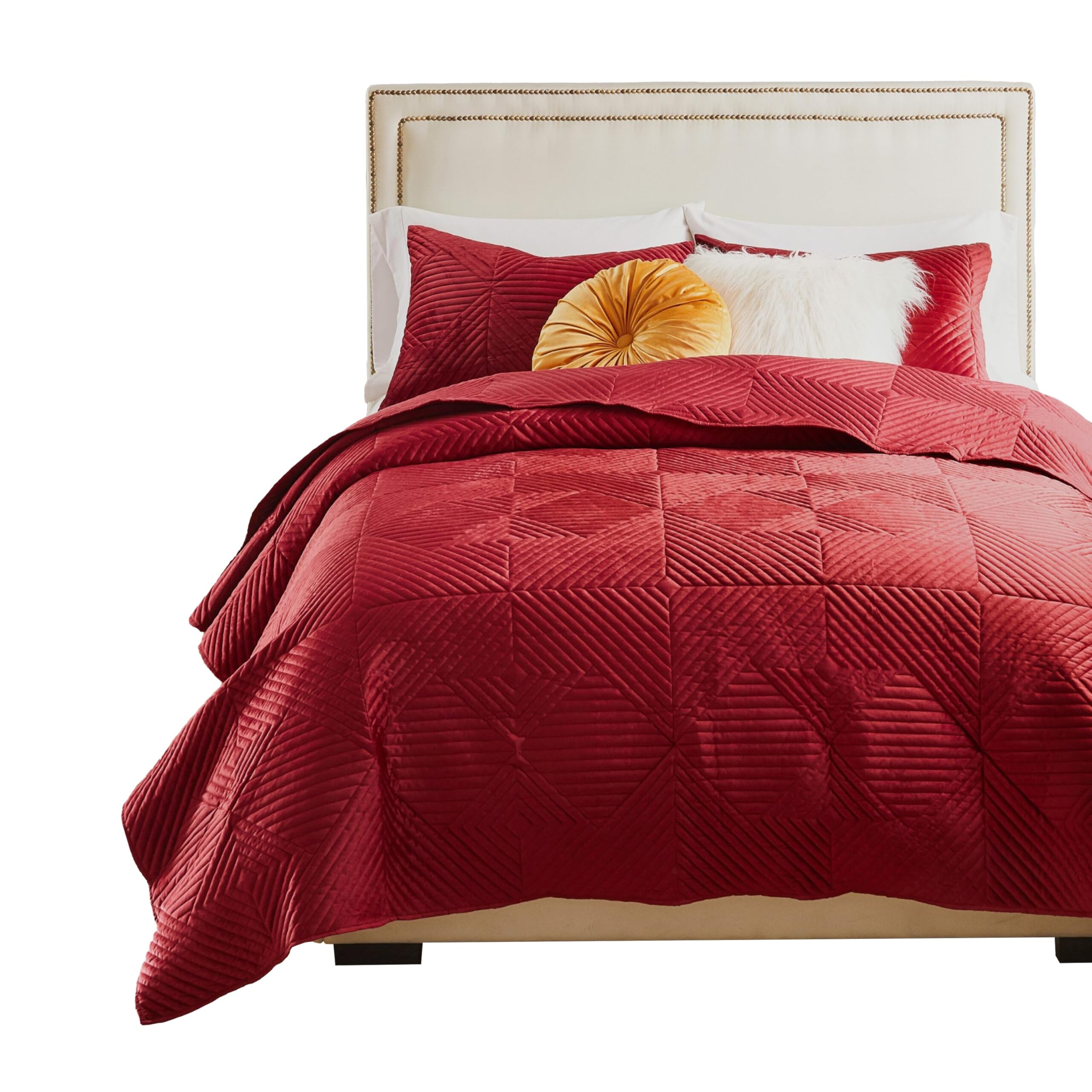 Ahab 3pc Full to Queen Quilt and Pillow Sham Set, Red Dutch Velvet Face