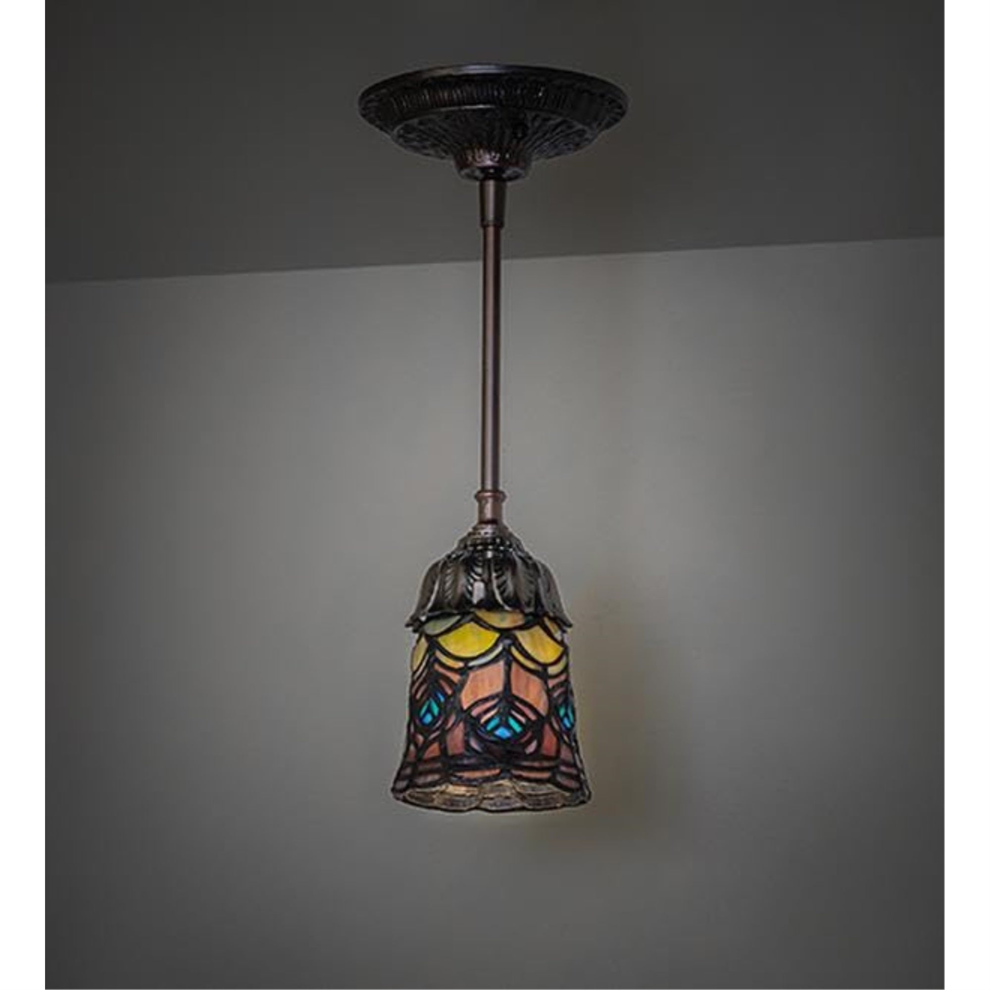 4' Wide Tiffany Peacock Feather Mini Pendant