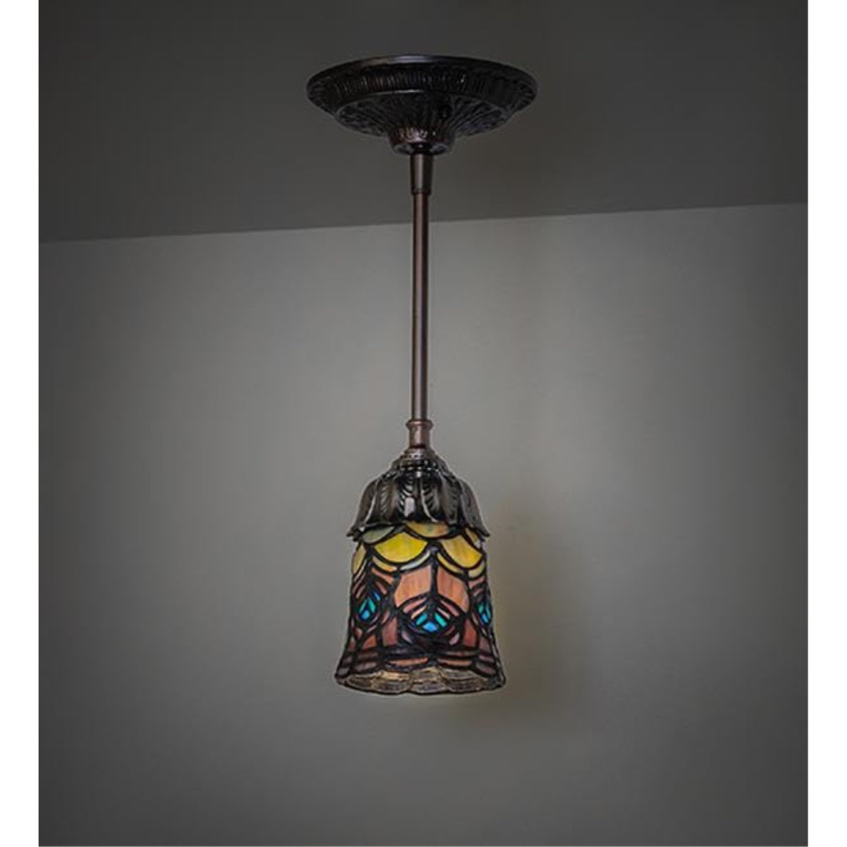 4' Wide Tiffany Peacock Feather Mini Pendant