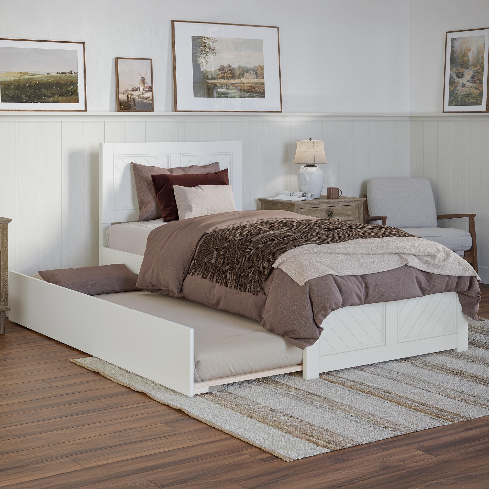 Canyon Twin XL Platform Bed with Matching Footboard and Twin XL Trundle in White