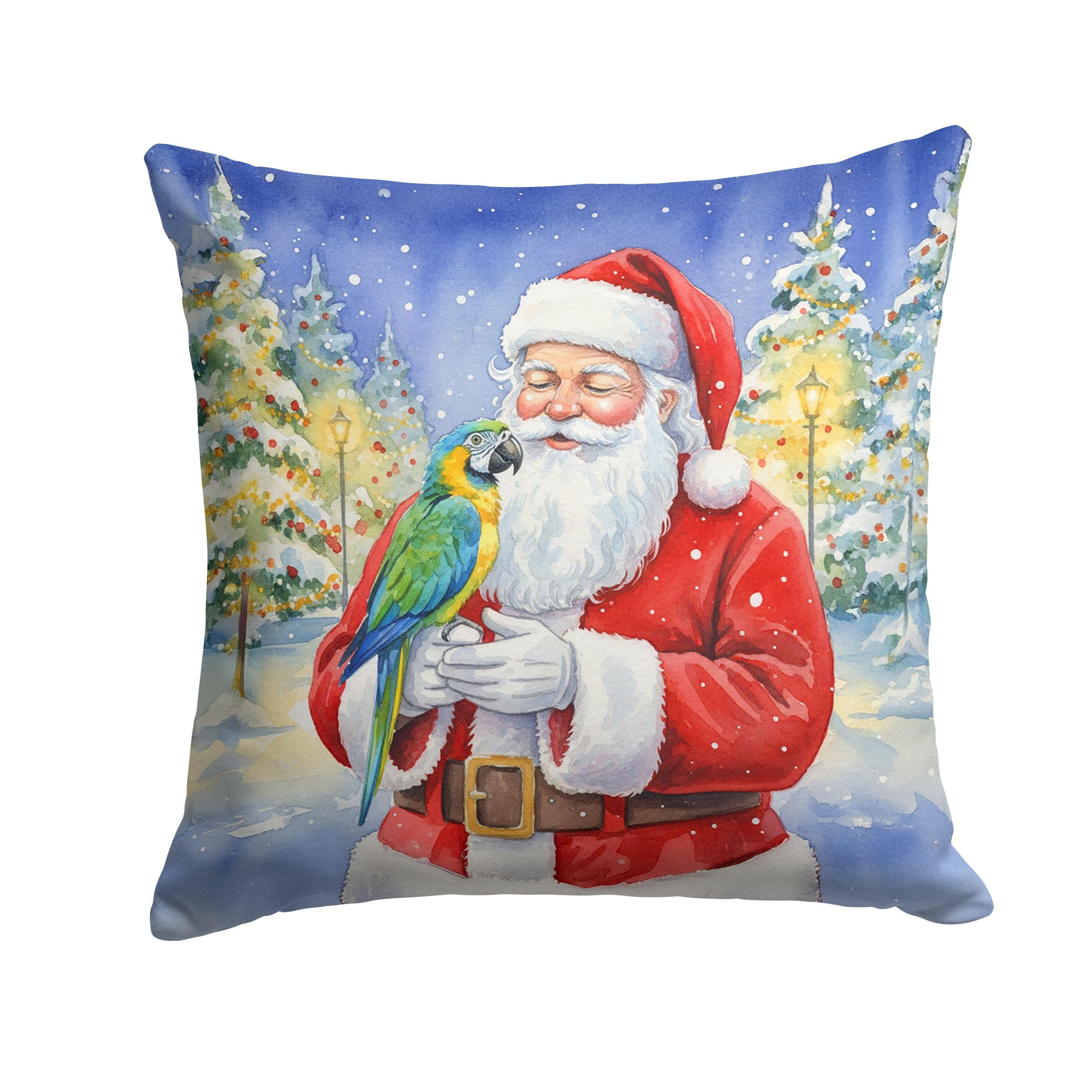 Carolines Treasures Blue Fronted Amazon Parrot with Santa Claus Throw Pillow Decorative Indoor Outdoor Accent Cushion for Couch, Bed or Patio, 14Hx14W