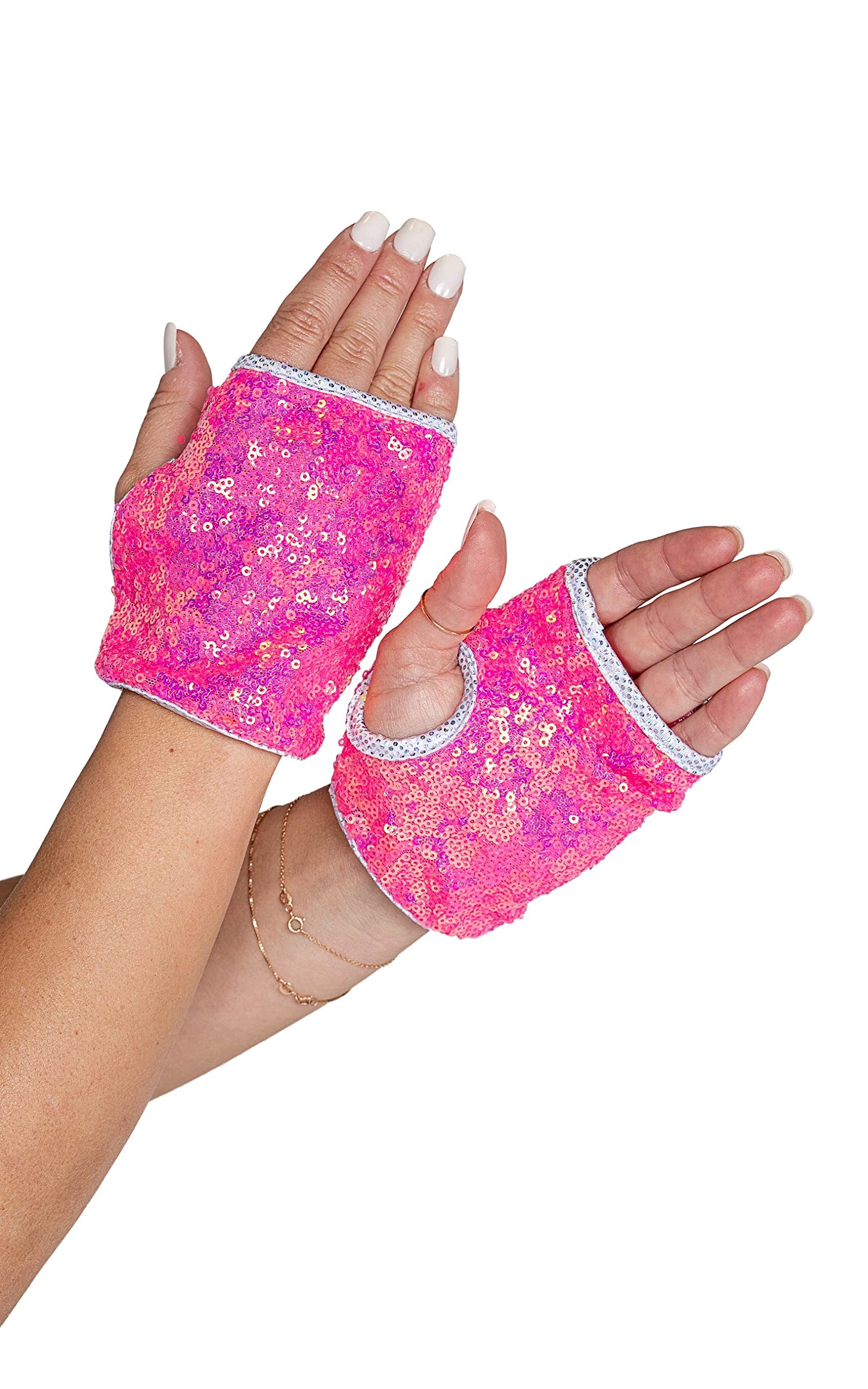 6042 - Open Finger Sequin Gloves - One Size / Hot Pink