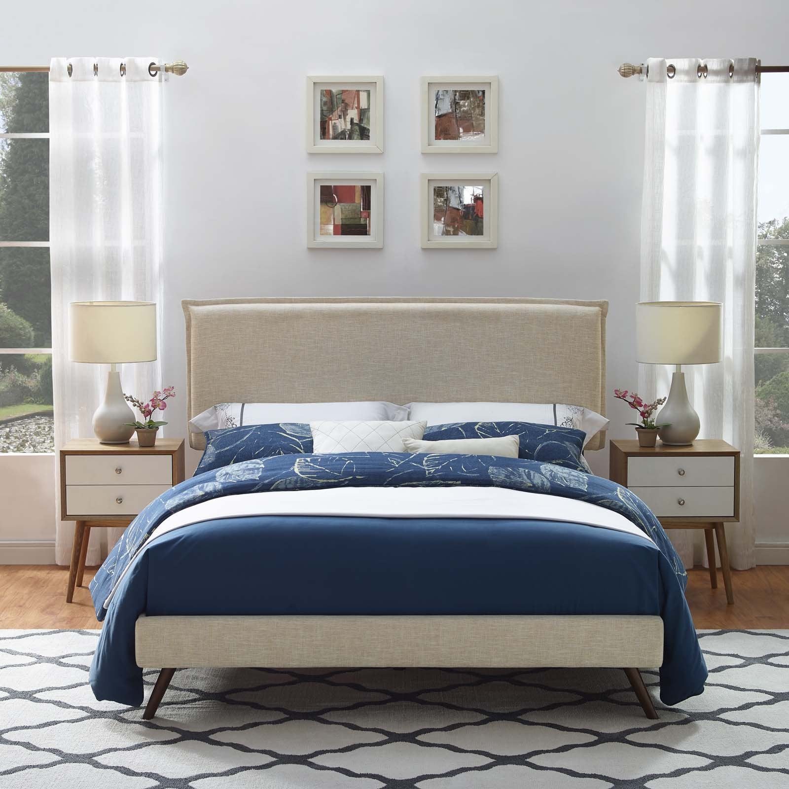 Amaris Queen Fabric Platform Bed with Round Splayed Legs - Gray