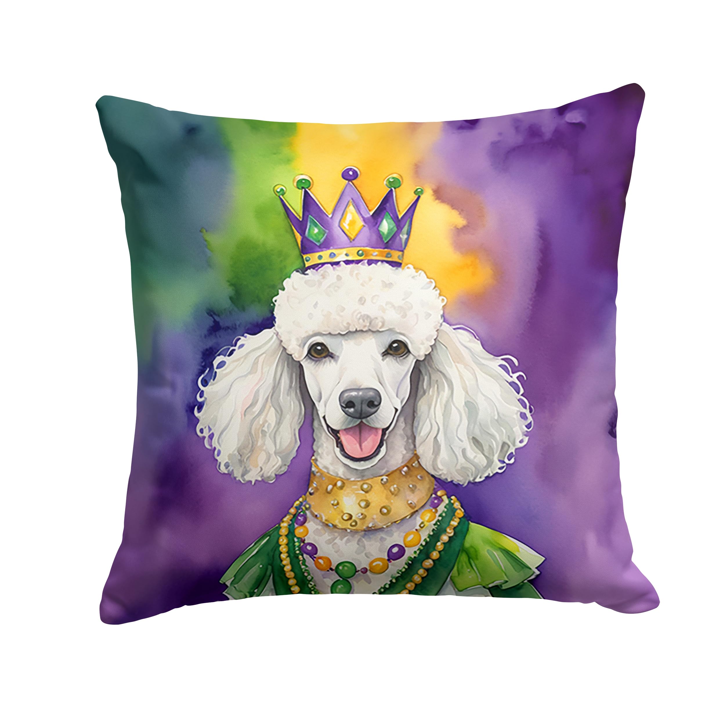 Carolines Treasures White Poodle King of Mardi Gras Throw Pillow Machine Washable, Indoor Outdoor Decorative Pillow for Couch, Bed or Patio, 14Hx14W