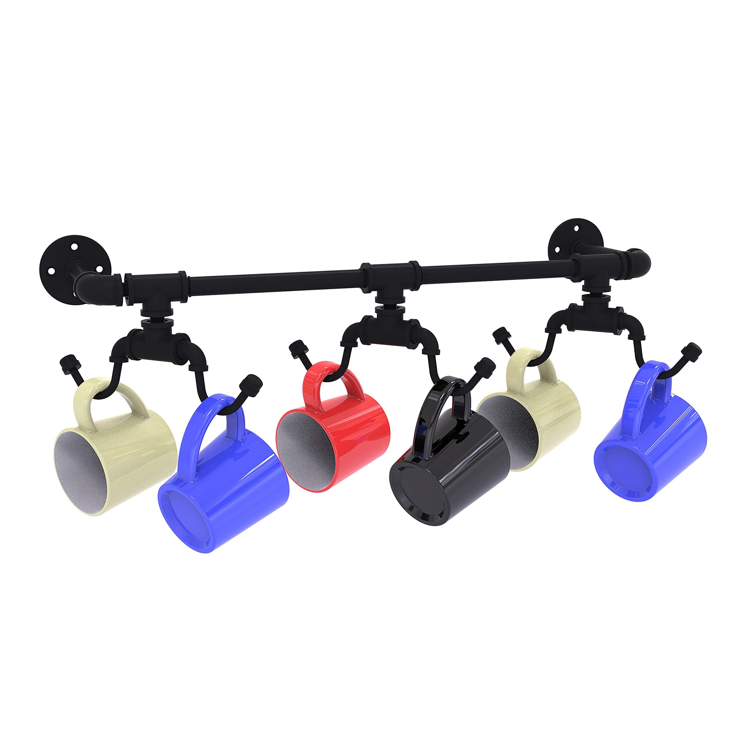Pipeline Collection Wall Mounted 6 Coffee Mug Rack - Matte Black