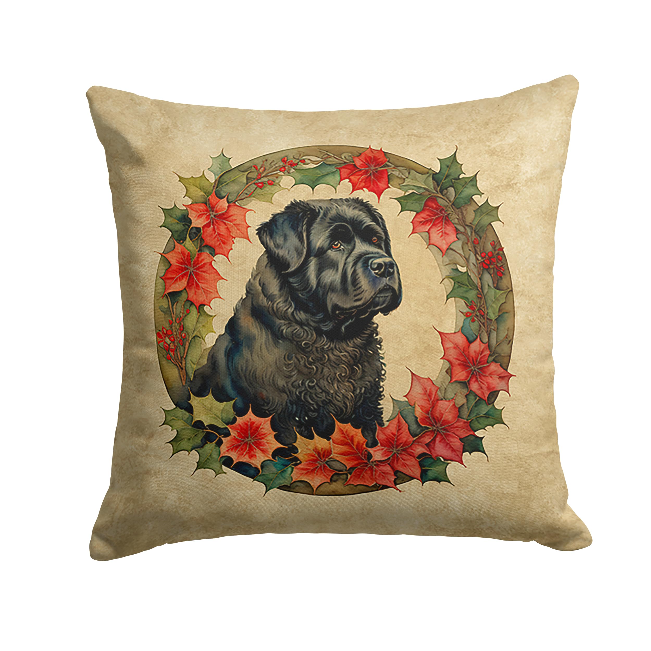 Bouvier Des Flandres Christmas Flowers Throw Pillow