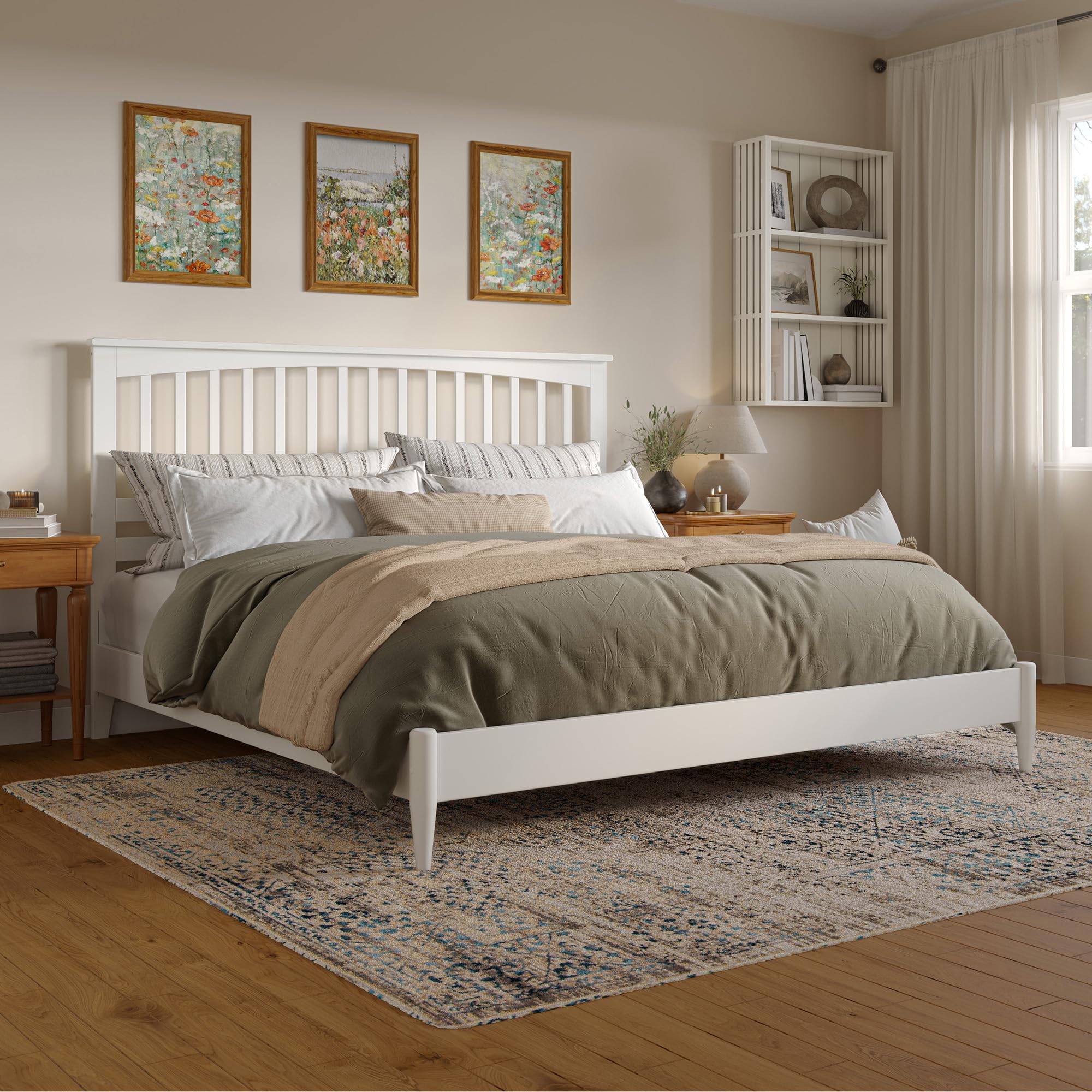 Becket King Solid Wood Low Profile Platform Bed in White