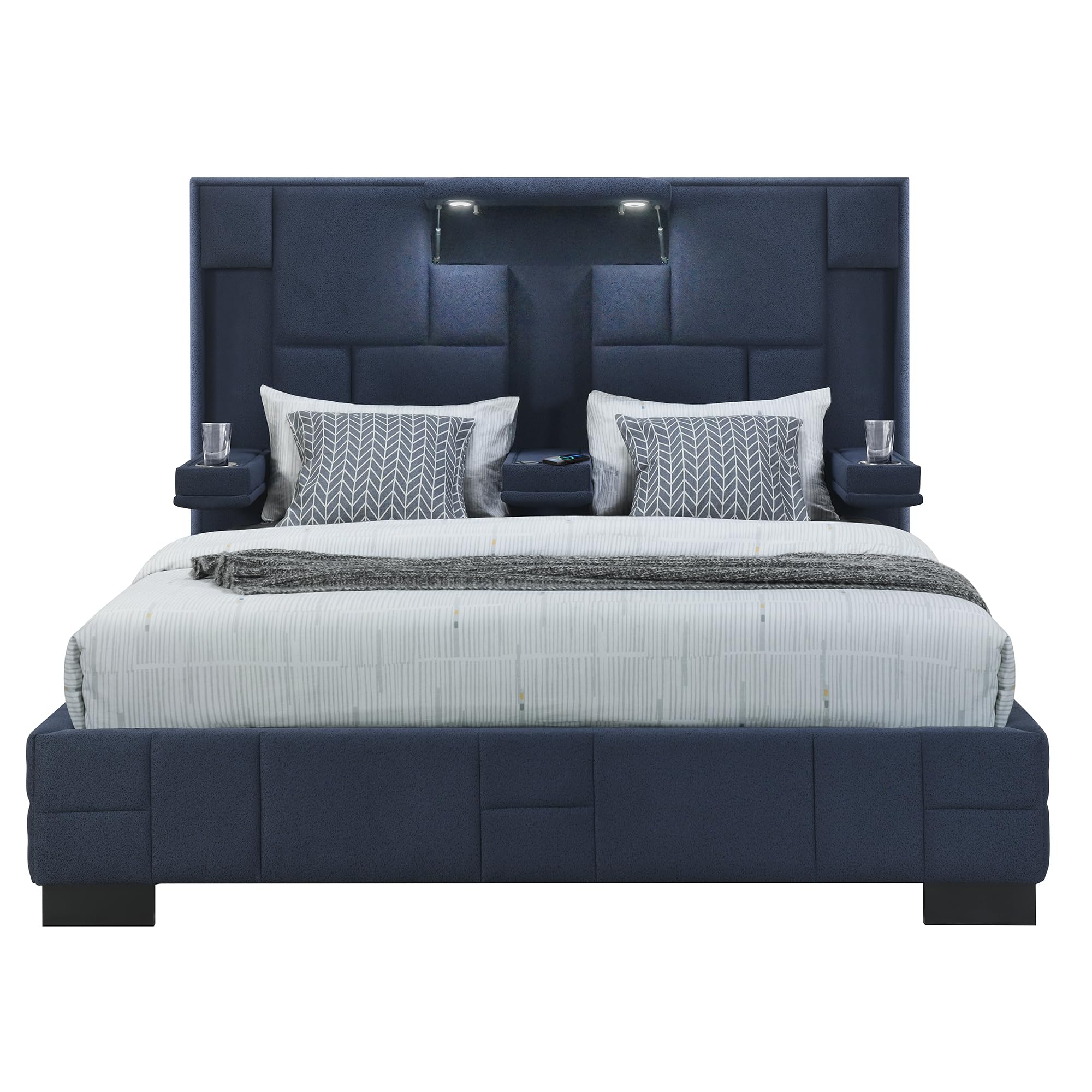 OSCAR NAVY BLUE QUEEN BED NO WOOD TRIM