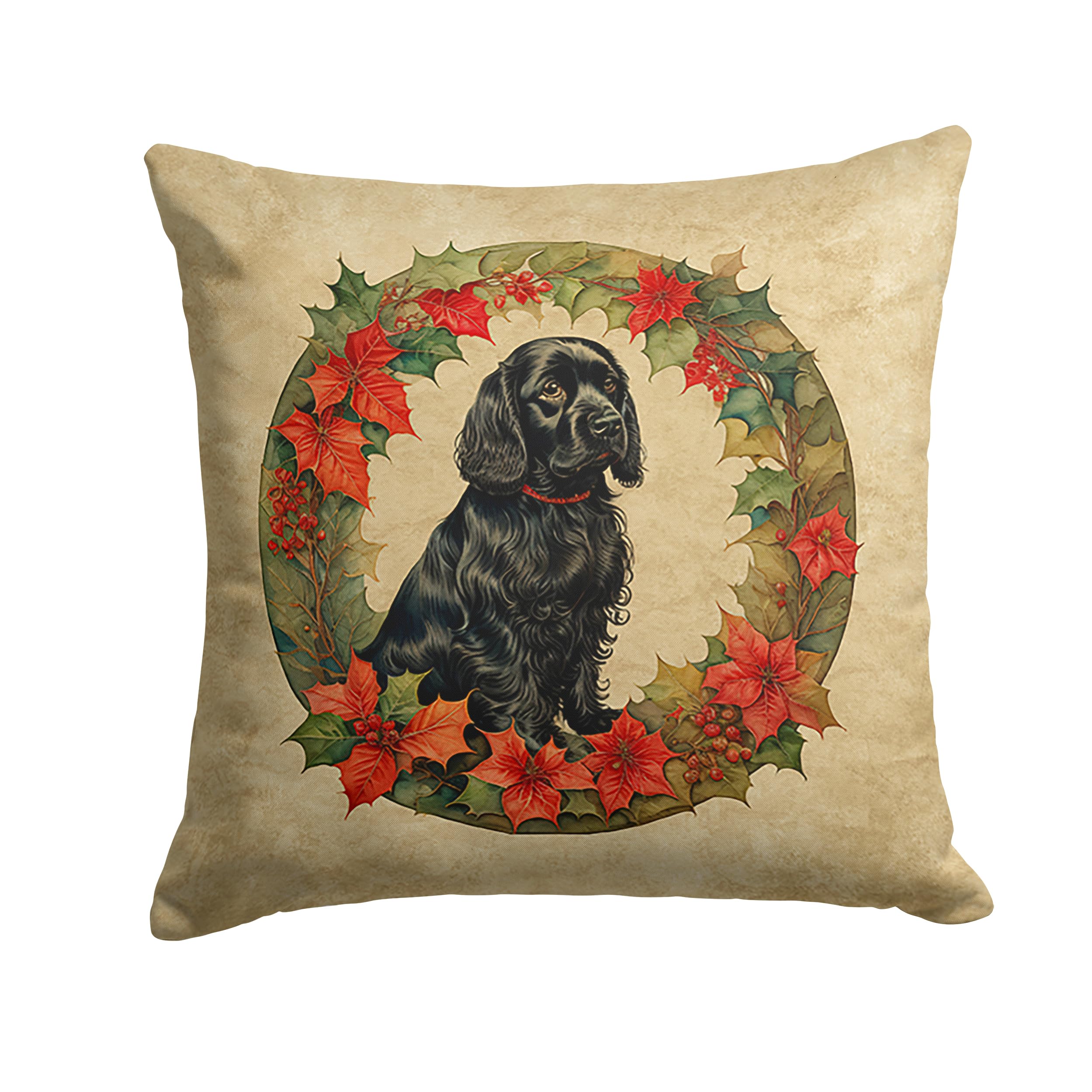 Cocker Spaniel Christmas Flowers Throw Pillow