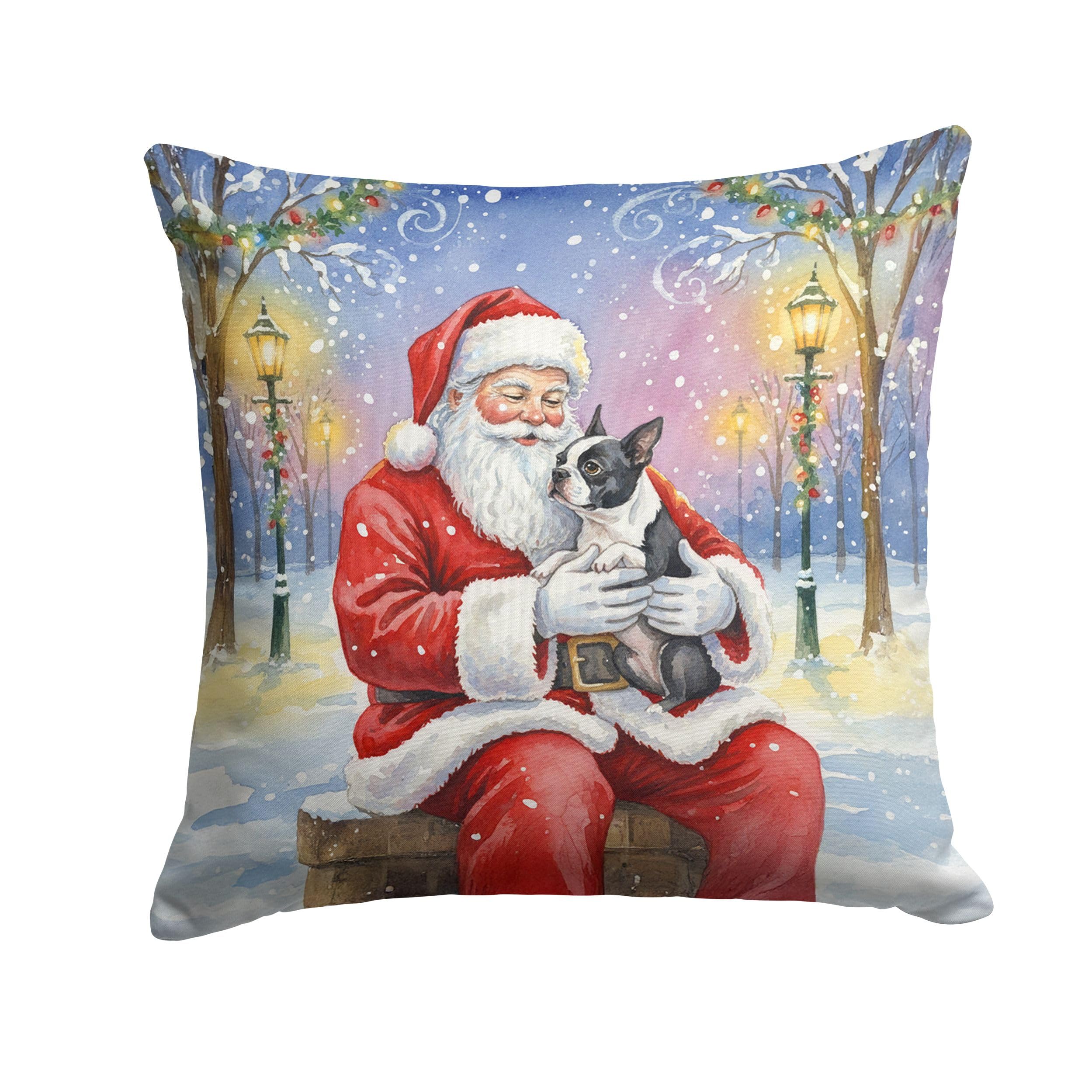 Carolines Treasures Boston Terrier with Santa Claus Throw Pillow Decorative Indoor Outdoor Accent Cushion for Couch, Bed or Patio, 18Hx18W