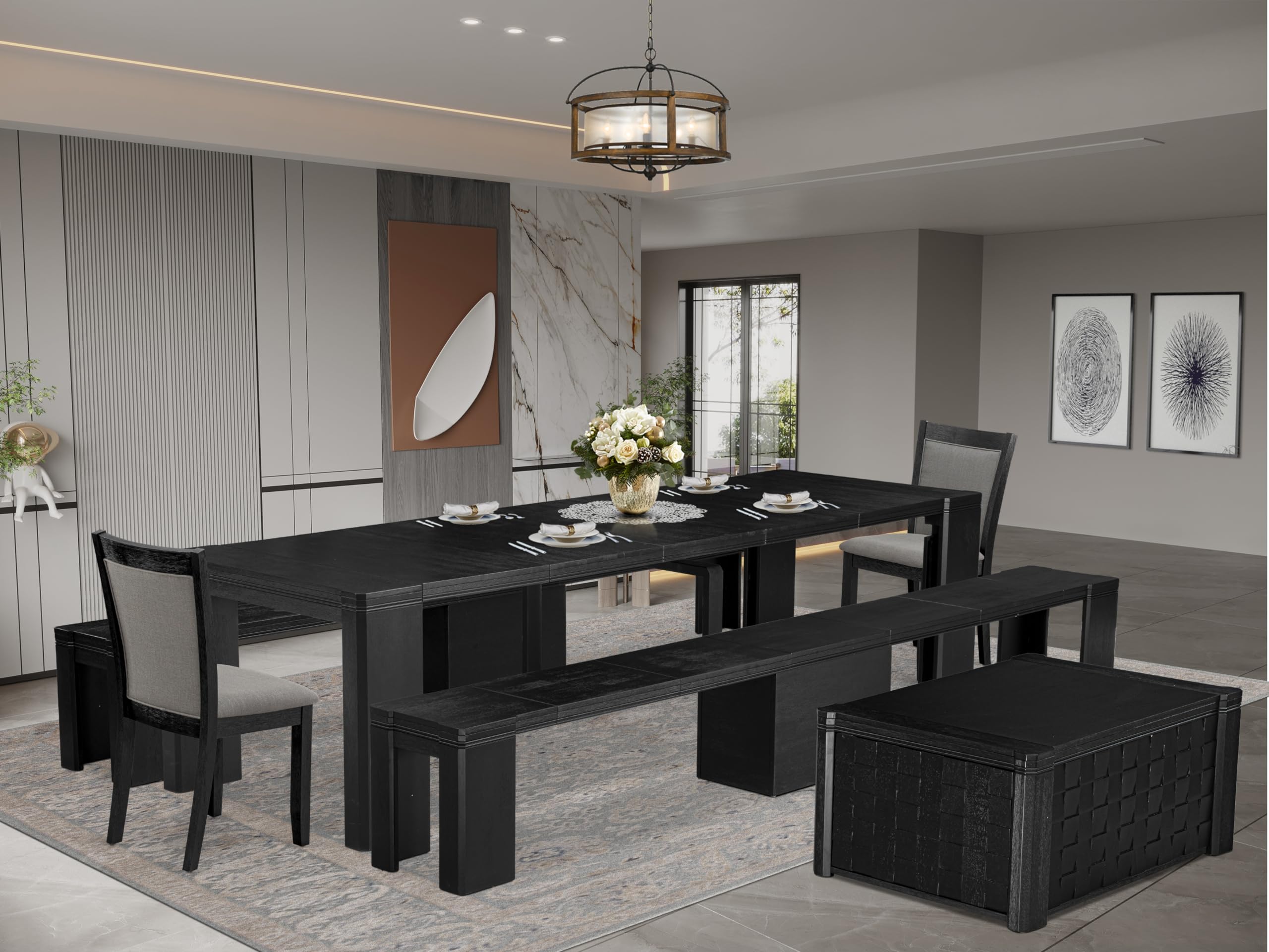 6-piece Dining Room Table Set a Rectangular Kitchen Table with a coffee Table