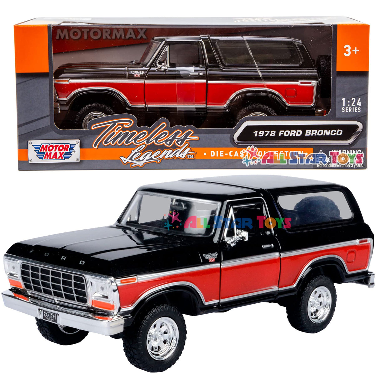 1978 Ford Bronco 1:24 Diecast Model Car Suv Motormax 79371 (Black With Red)