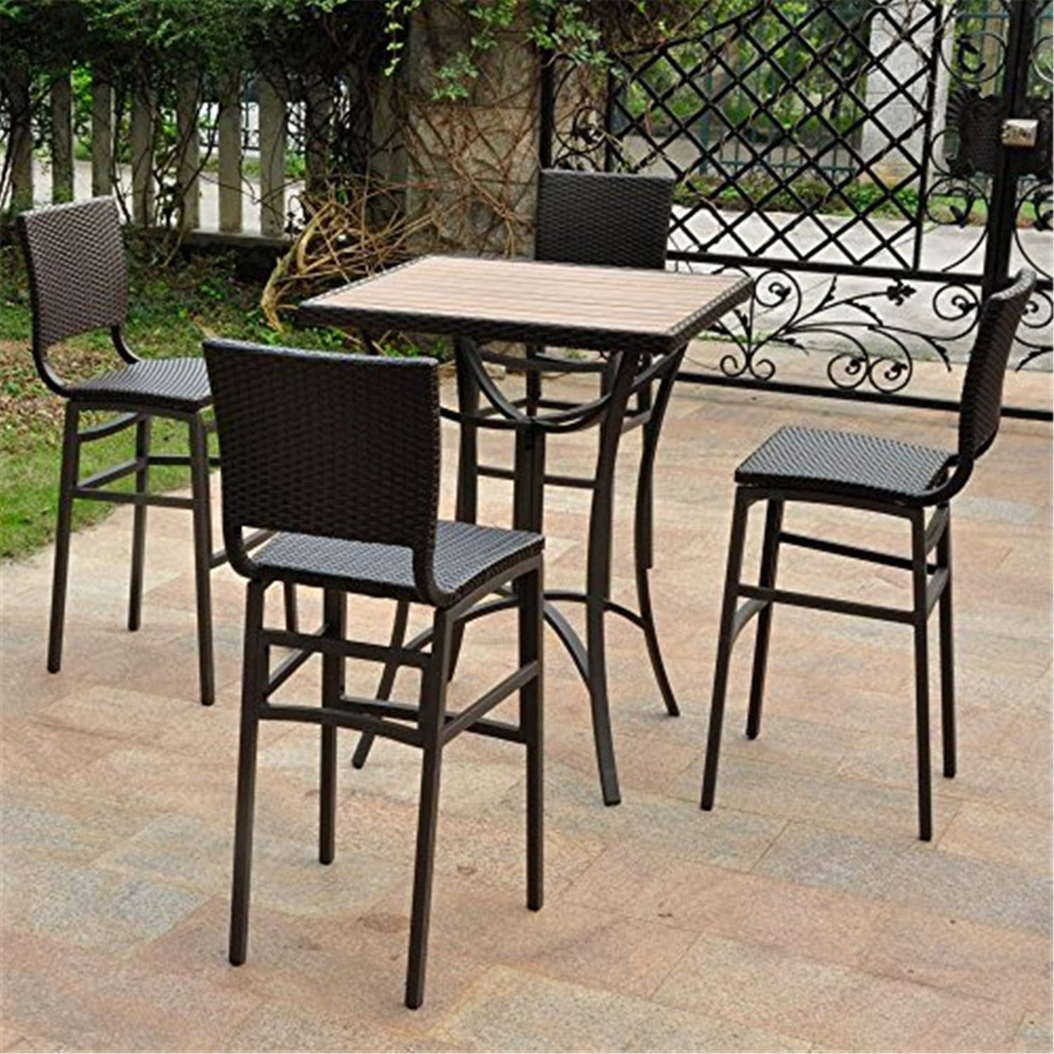 Barcelona Set of Five Resin Wicker/Aluminum Bar Bistro Set -Black Antique