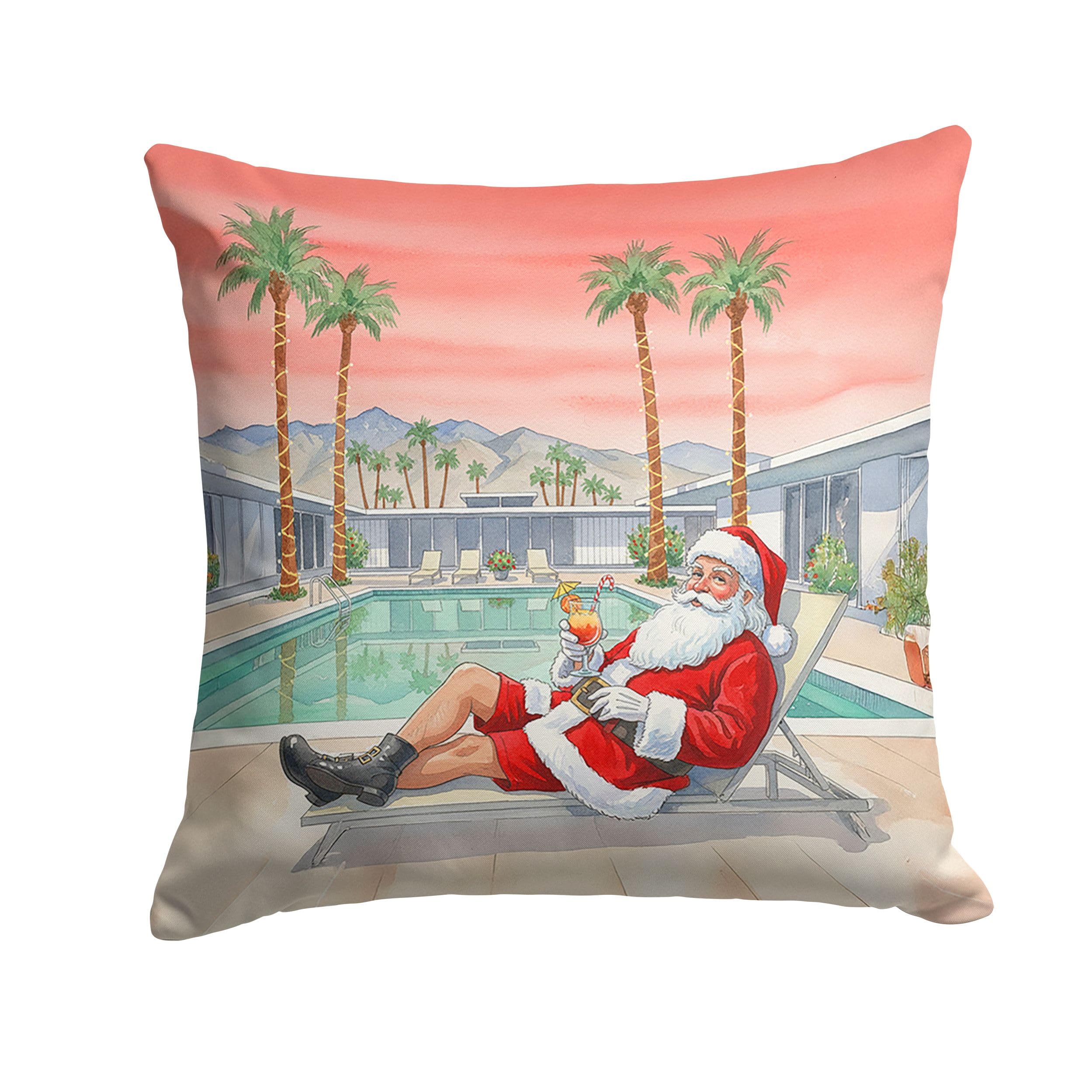 Carolines Treasures Santa Claus in Palm Springs Christmas Throw Pillow Decorative Indoor Outdoor Accent Cushion for Couch, Bed or Patio, 18Hx18W