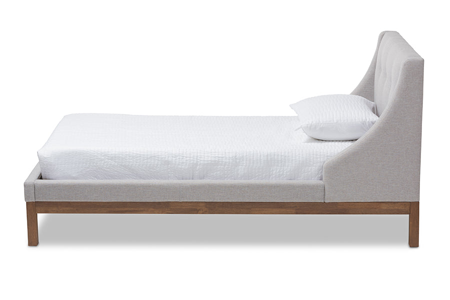 Baxton Studio Louvain Modern And Contemporary Greyish Beige Fabric Upholstered Walnut-Finished Twin Sized Platform Bed