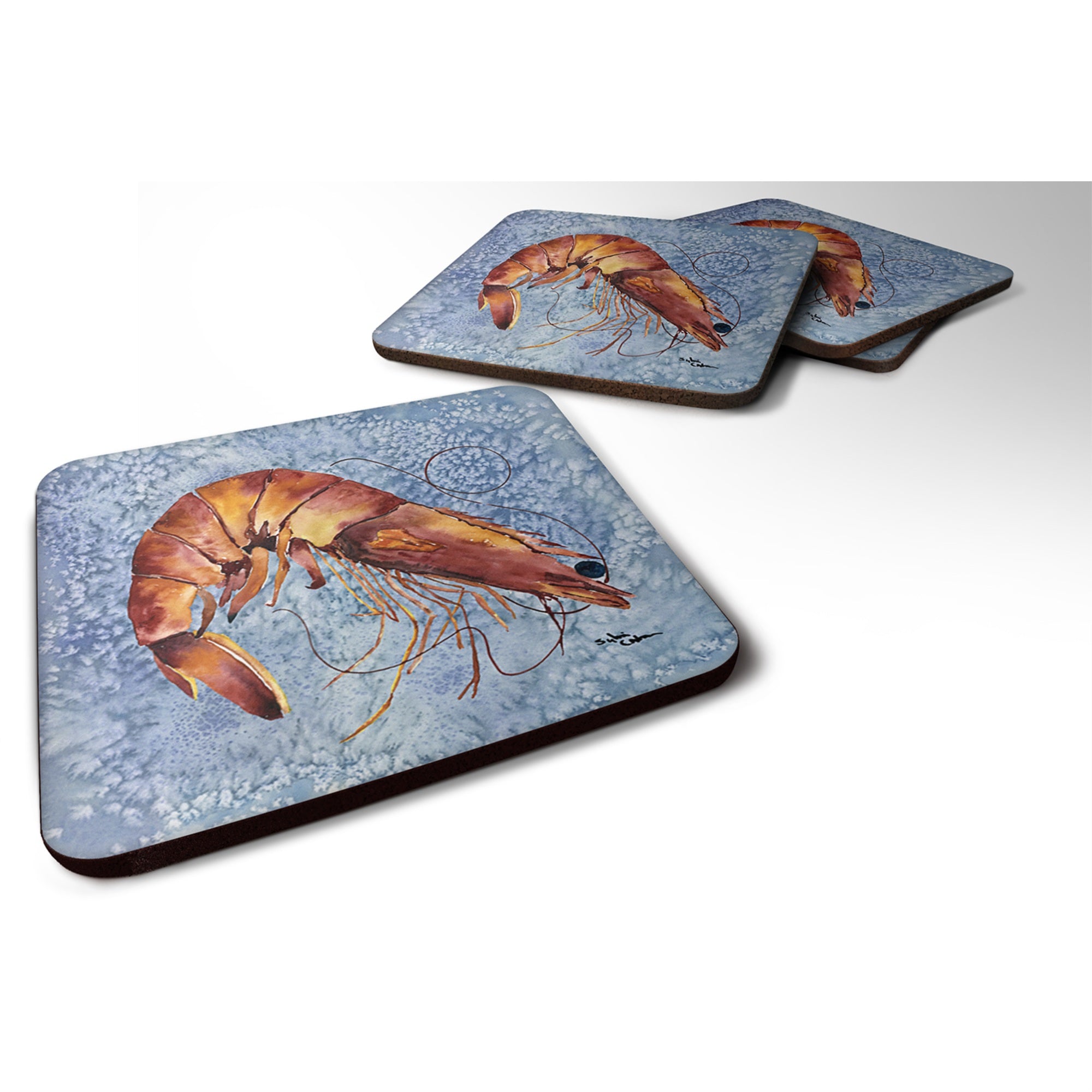 Caroline'S Treasures 8153Fc Shrimp Foam Coasters (Set Of 4), 3.5 H X 3.5 W, Multicolor
