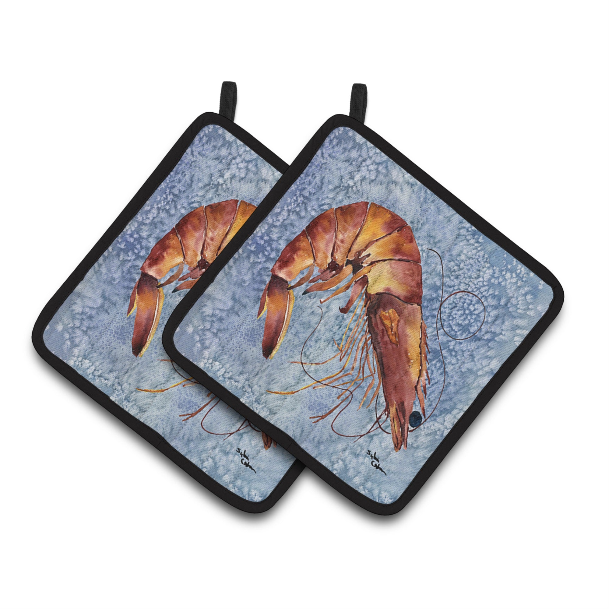 Caroline'S Treasures Cooked Shrimp Cool Blue Water Pair Of Pot Holders 8153Pthd, 7.5Hx7.5W, Multicolor