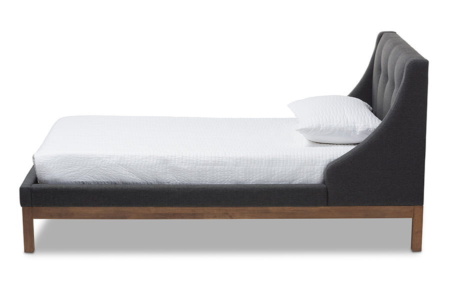 Baxton Studio Louvain Modern And Contemporary Dark Grey Fabric Upholstered Walnut-Finished Twin Sized Platform Bed