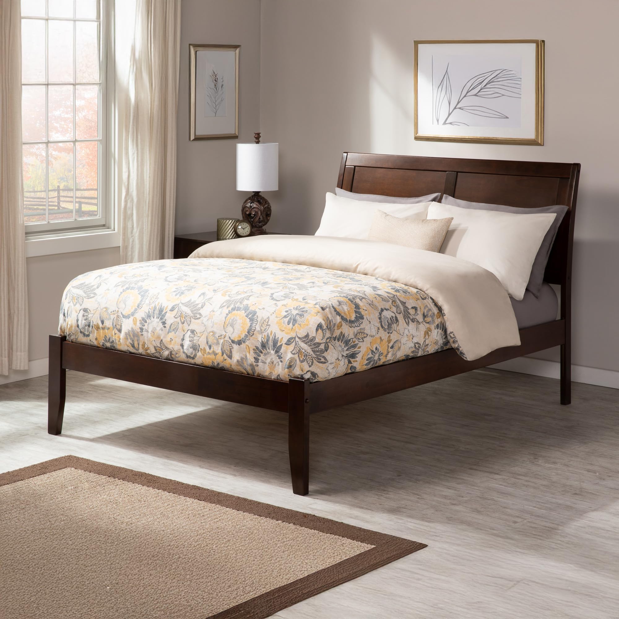 AFI Portland Queen Size Platform Bed with Charging Station in Walnut