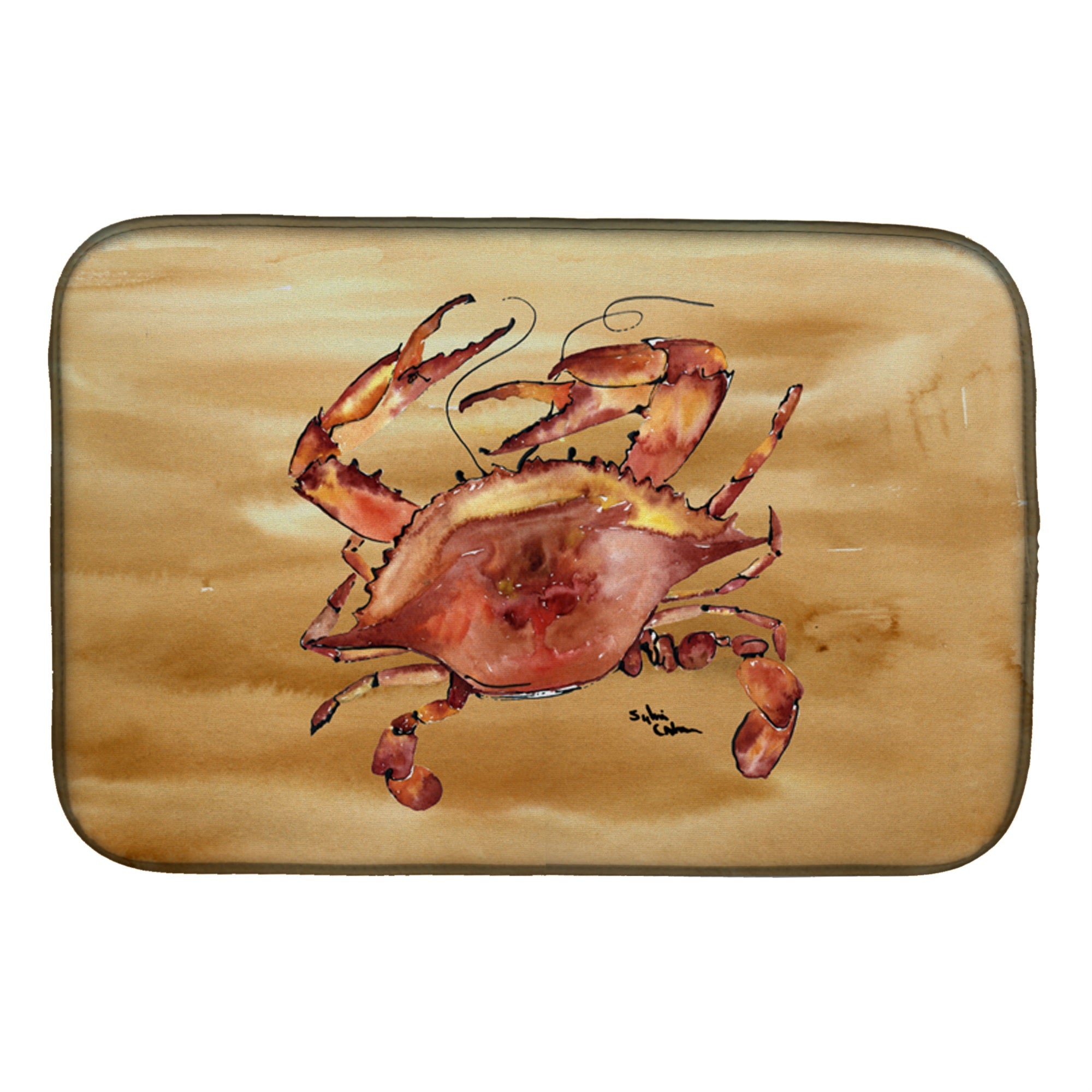 Caroline'S Treasures Cooked Crab Sandy Beach Dish Drying Mat, 14 X 21, Multicolor