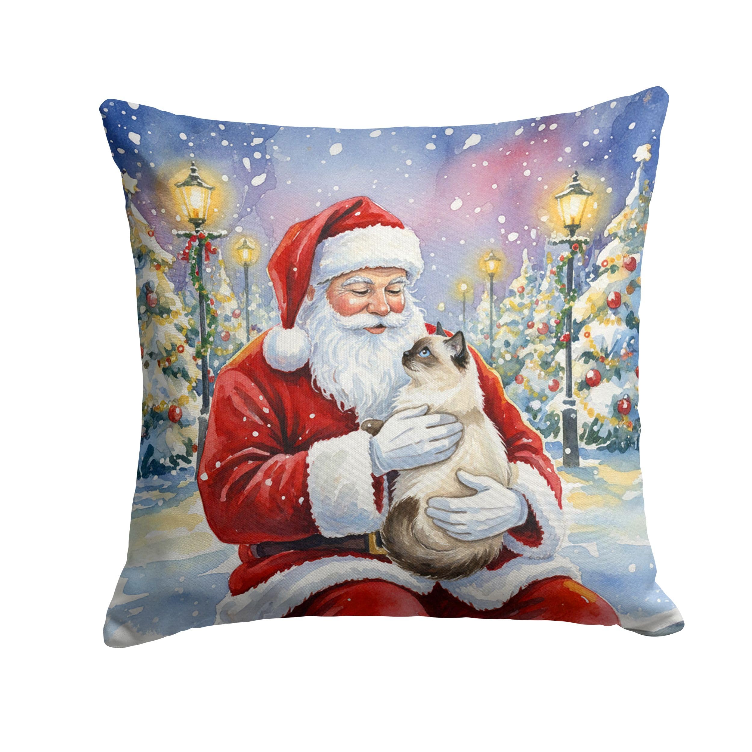 Carolines Treasures Birman Cat with Santa Claus Throw Pillow Decorative Indoor Outdoor Accent Cushion for Couch, Bed or Patio, 14Hx14W