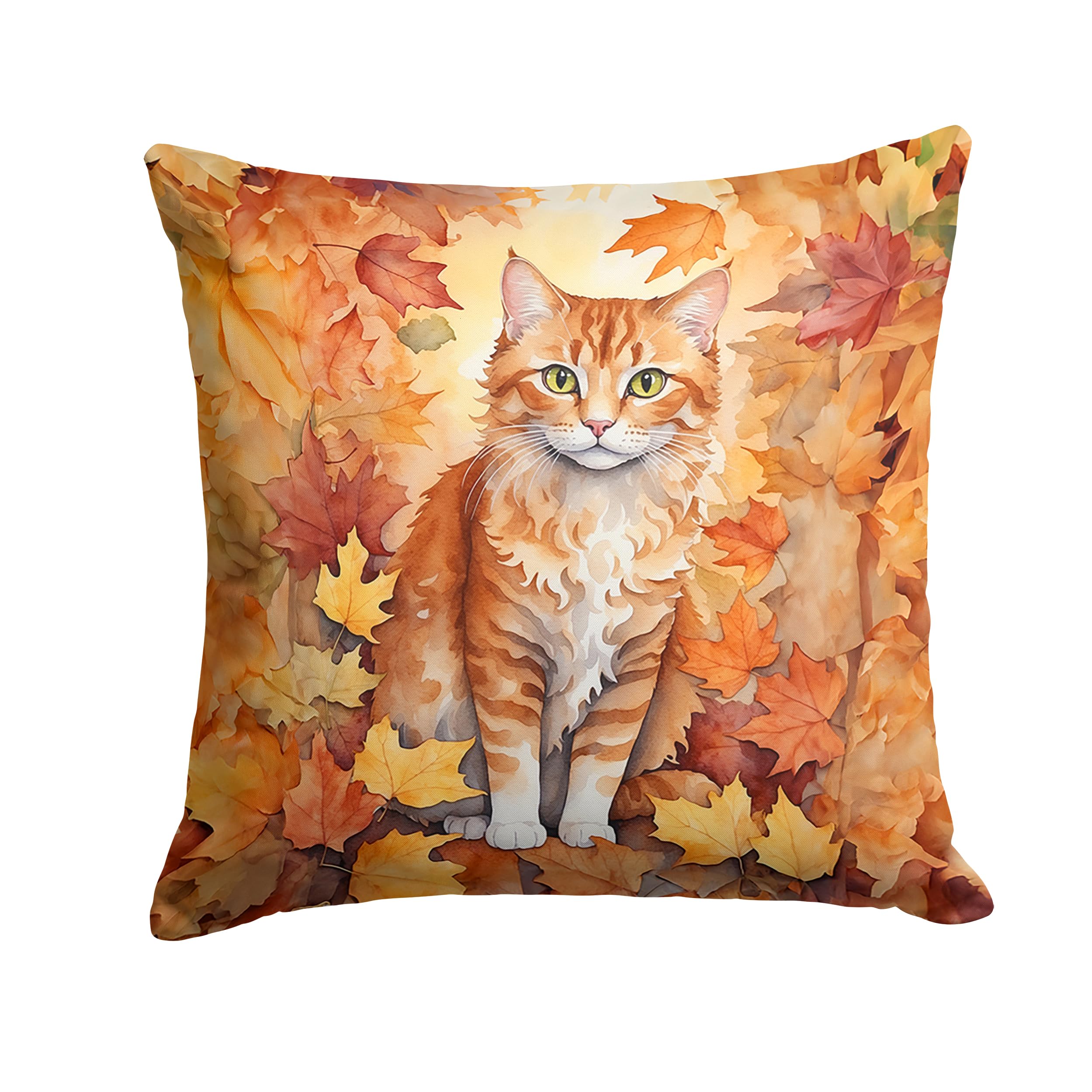 Carolines Treasures La Perm Cat in Fall Leaves Throw Pillow Machine Washable, Indoor Outdoor Decorative Pillow for Couch, Bed or Patio, 18Hx18W