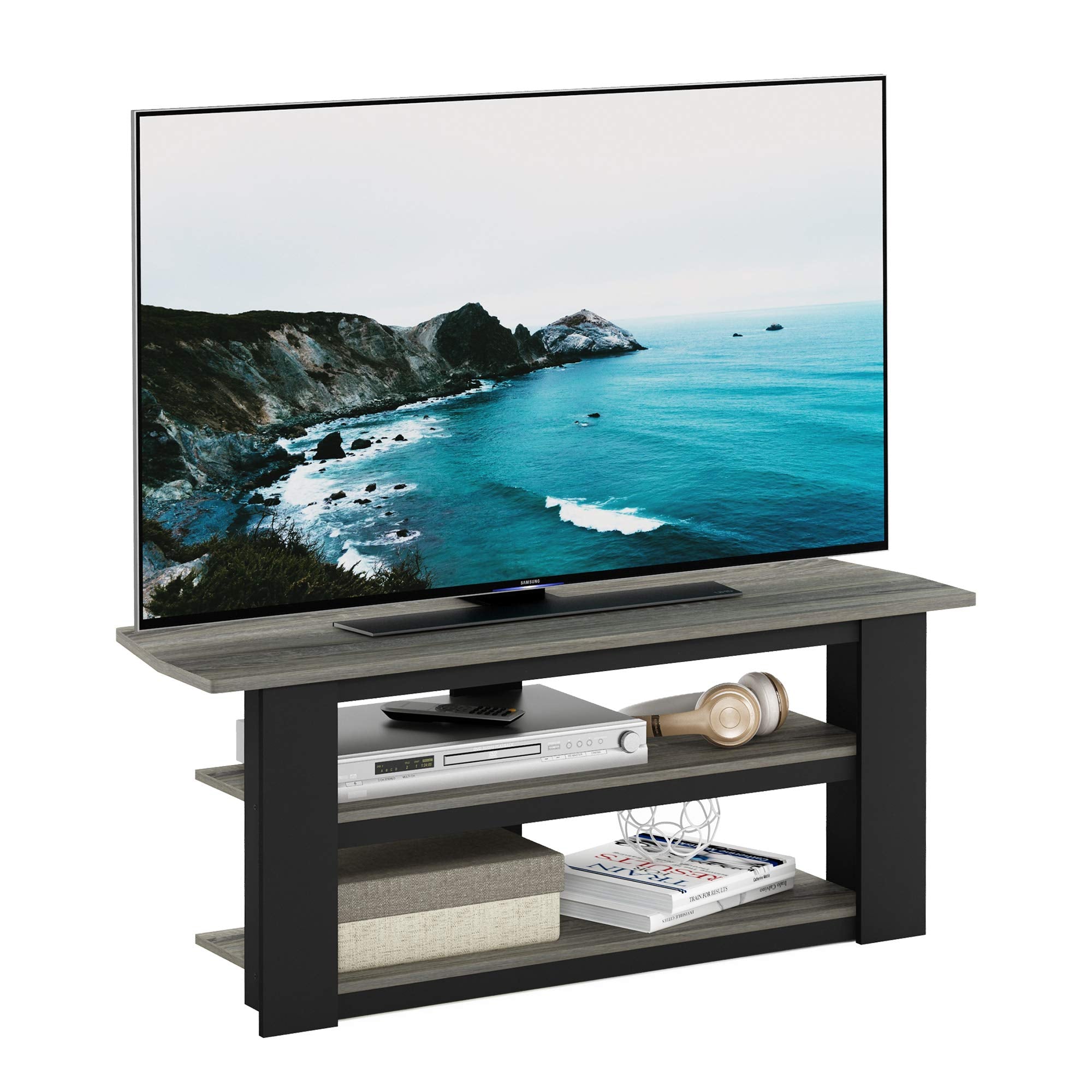 Furinno 12186GYW/BK Parsons 42-in TV Entertainment Center, Oak Grey/Black
