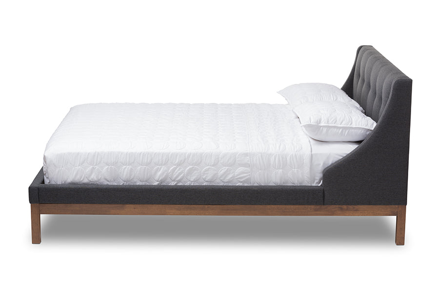 Baxton Studio Louvain Modern And Contemporary Dark Grey Fabric Upholstered Walnut-Finished Full Sized Platform Bed