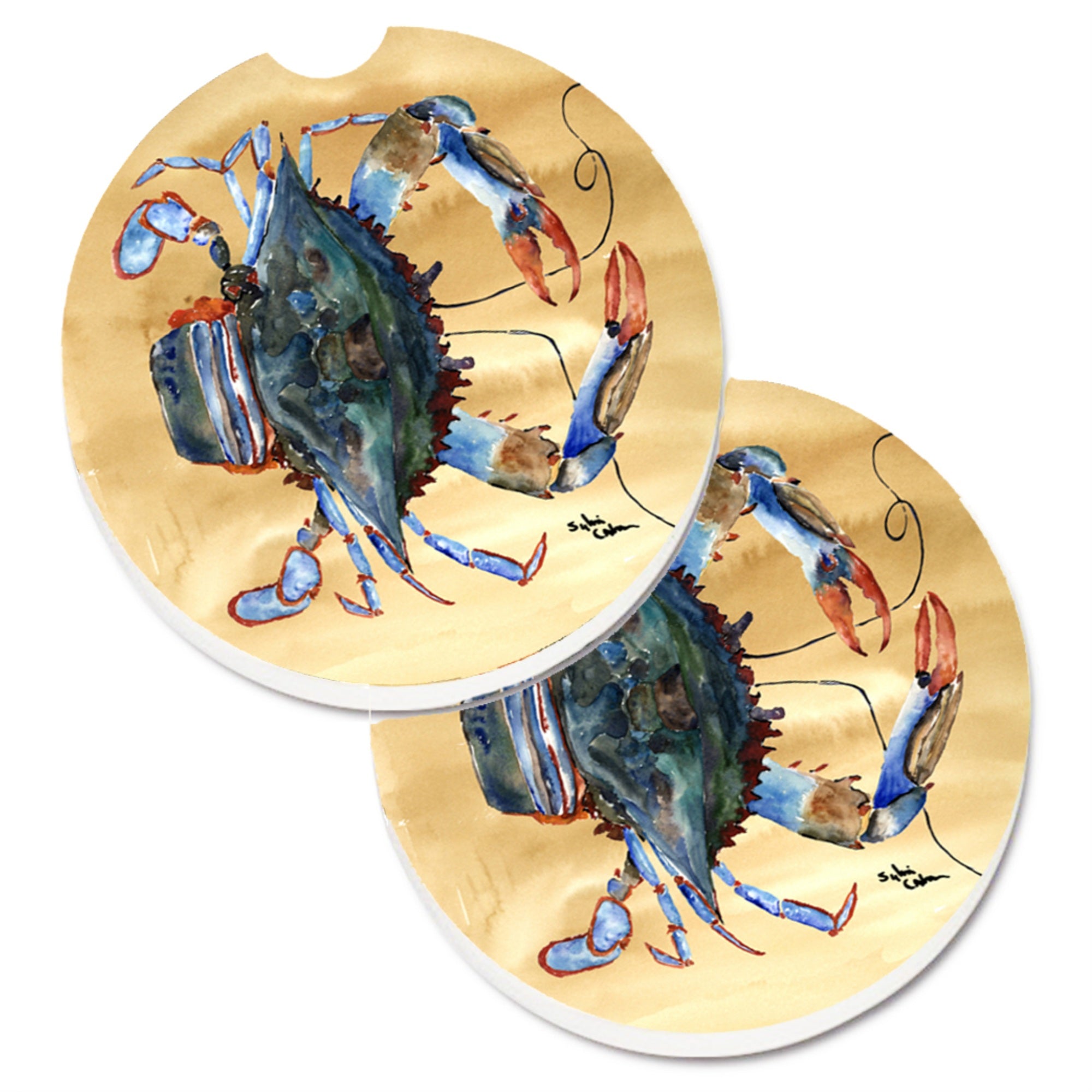 Caroline'S Treasures Crab Set Of 2 Cup Holder Car Coasters 8156Carc, 2.56, Multicolor
