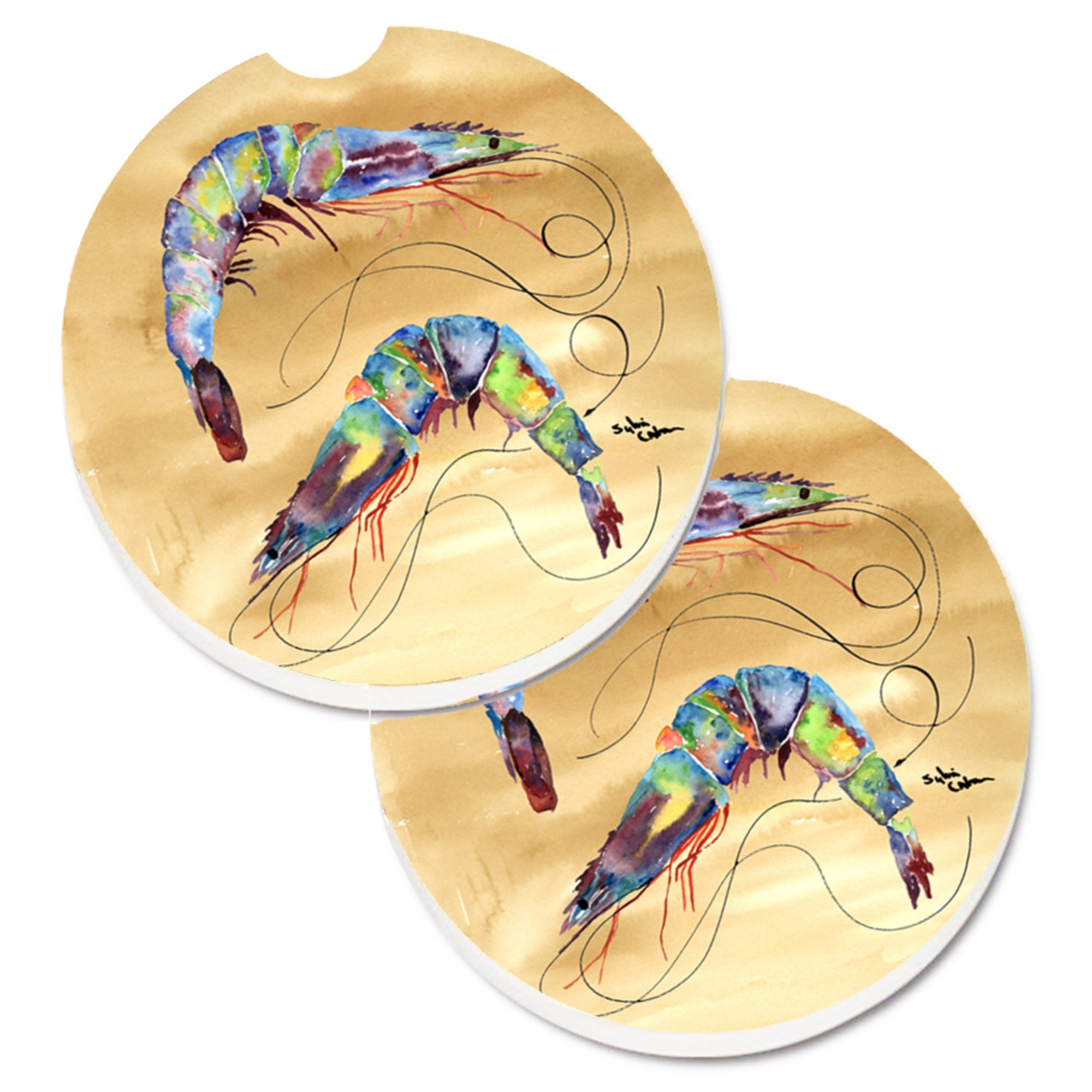 Caroline'S Treasures Shrimp Set Of 2 Cup Holder Car Coasters 8158Carc, 2.56, Multicolor